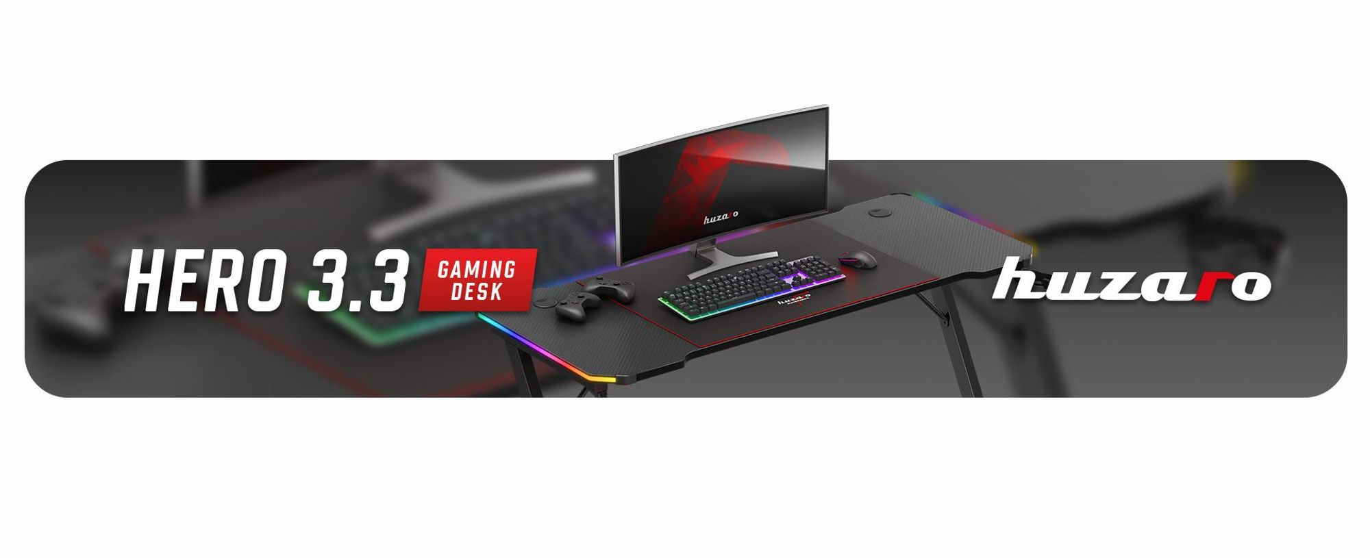 huzaro Hero 3.3 RGB | LED Gaming PC Tisch Schreibtisch | Inklusive Mauspad | Kopfhörerhaken Getränkehalter | Kabelorganisator | 140x60cm | Schwarz