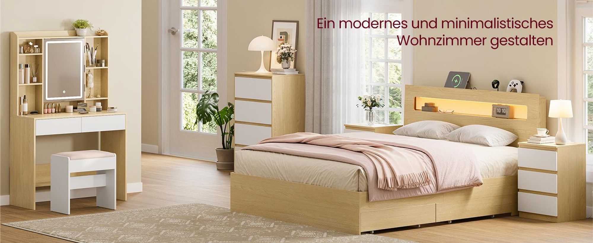 VASAGLE Kommode mit 4 Schubladen Modernes Sideboard für Schlafzimmer 60,2 x 40,4 x 97,4 cm Gelb