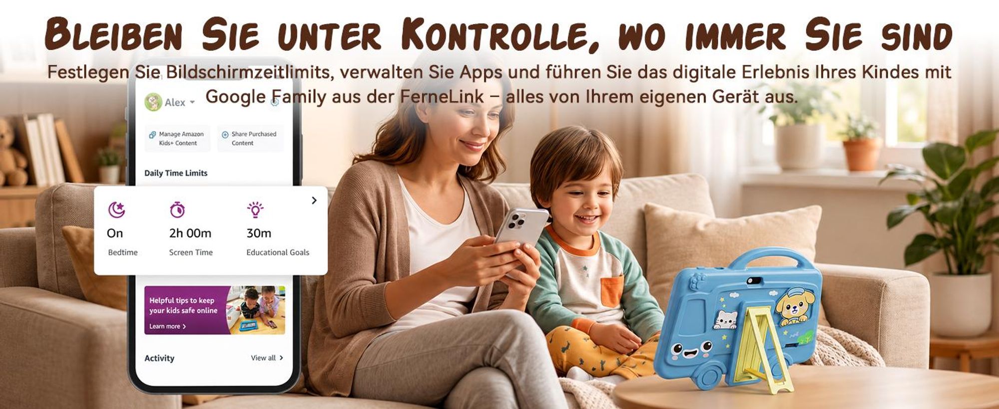 Tabwee K8 Kinder Tablet 7" , robuste Schutzhülle mit Griff und Ständer, Elternkontrolle, 4GB+32GB, Lern- & Spieltablet für Kinder von 3 bis 7 Jahren