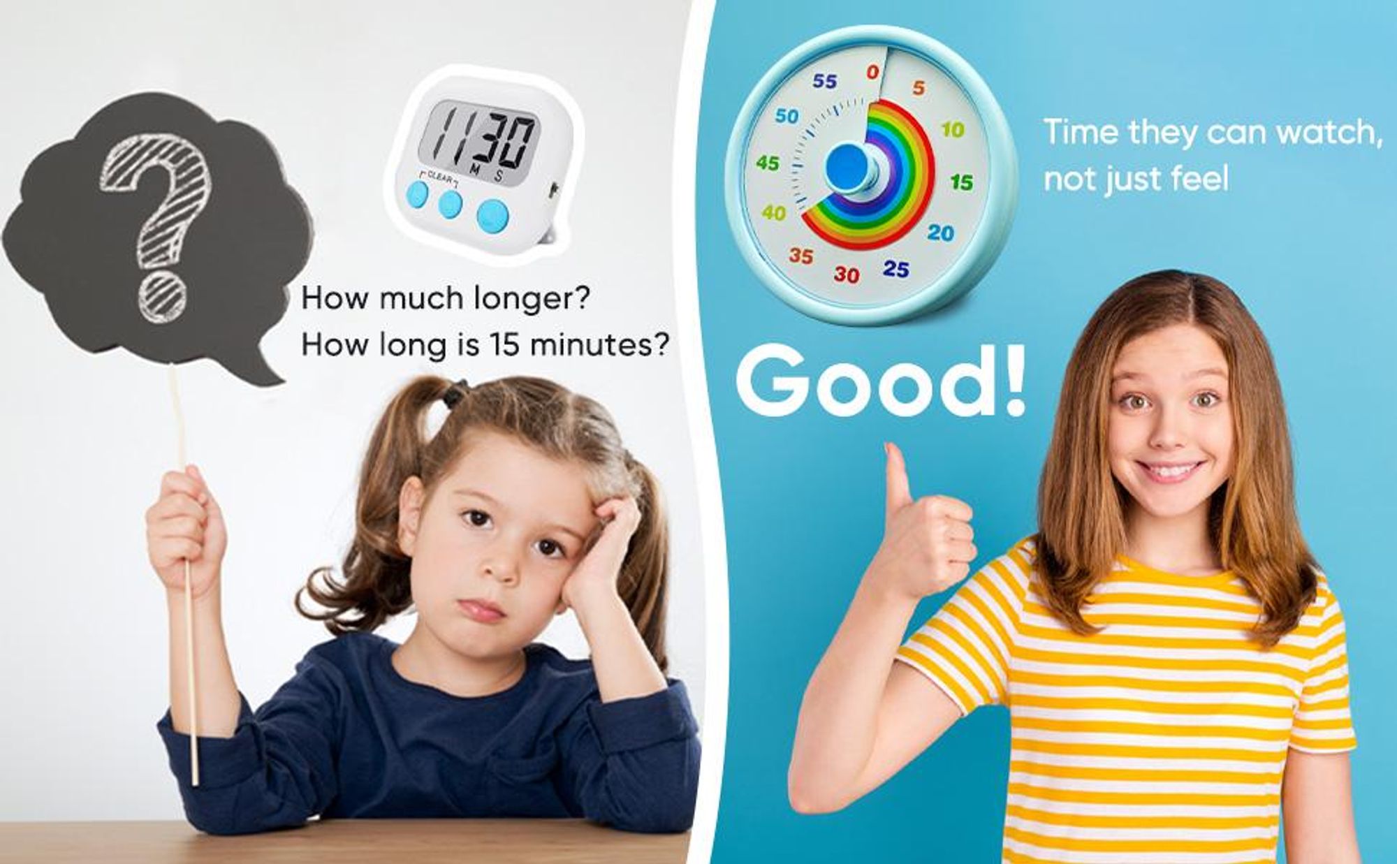 Visueller Regenbogen-Timer für Kinder, 60-Minuten-Countdown-Uhr mit Farbscheibe, Zeitmanagement-Tool für ADHS, Klassenzimmer, Küche, Büro