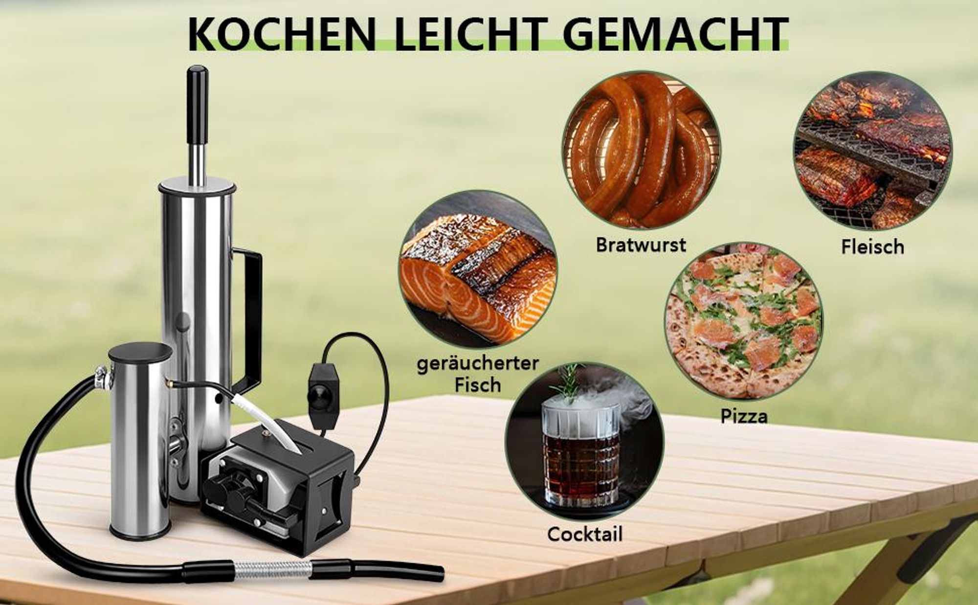 Rauchgenerator Mit Elektrischer 25W Pumpe, Kaltrauchgenerator Mit Hitzebeständigem Griff, Einstellbare Geschwindigkeit, Sammelt Teer,für Rauchöfen BBQ