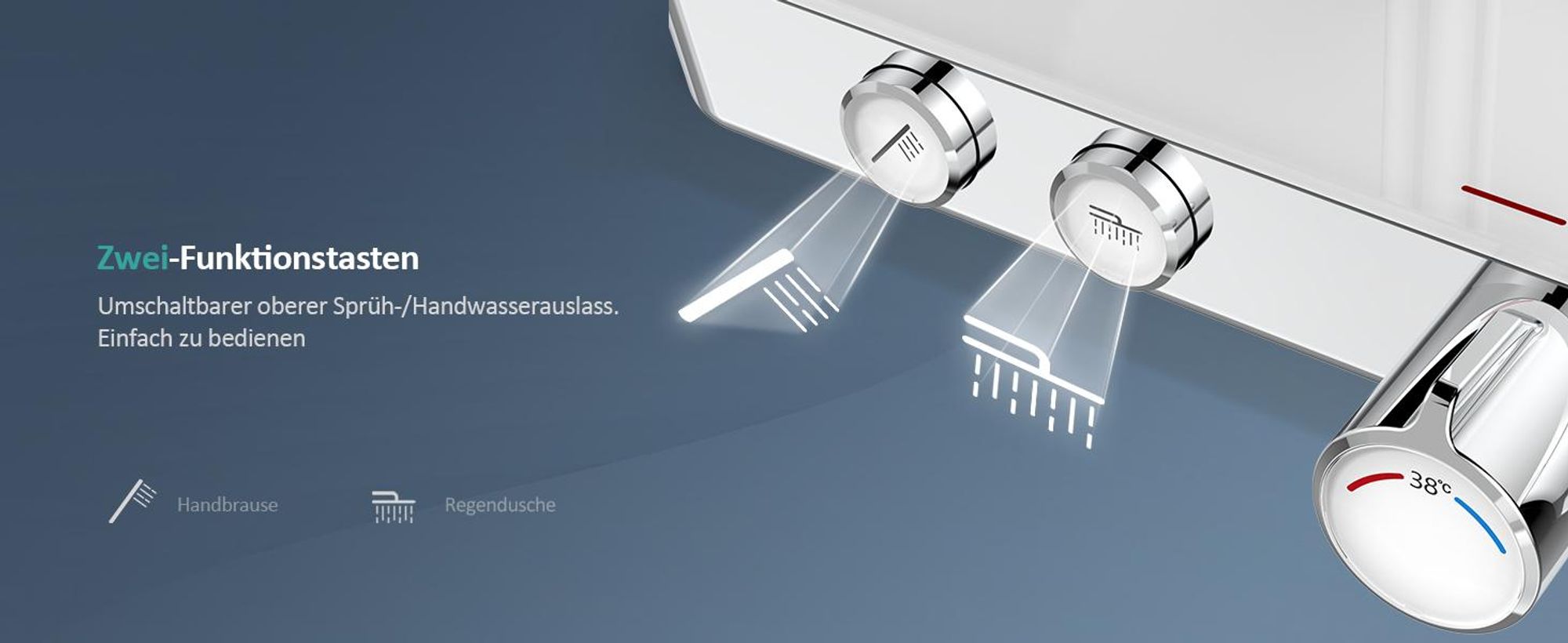 EMKE Duschsystem mit Thermostat Edelstahl Duschset mit 3 Funktion Handbrause, Regendusch, Duschpaneel, Bad- & Duscharmaturen, KTW, Chrom - F08
