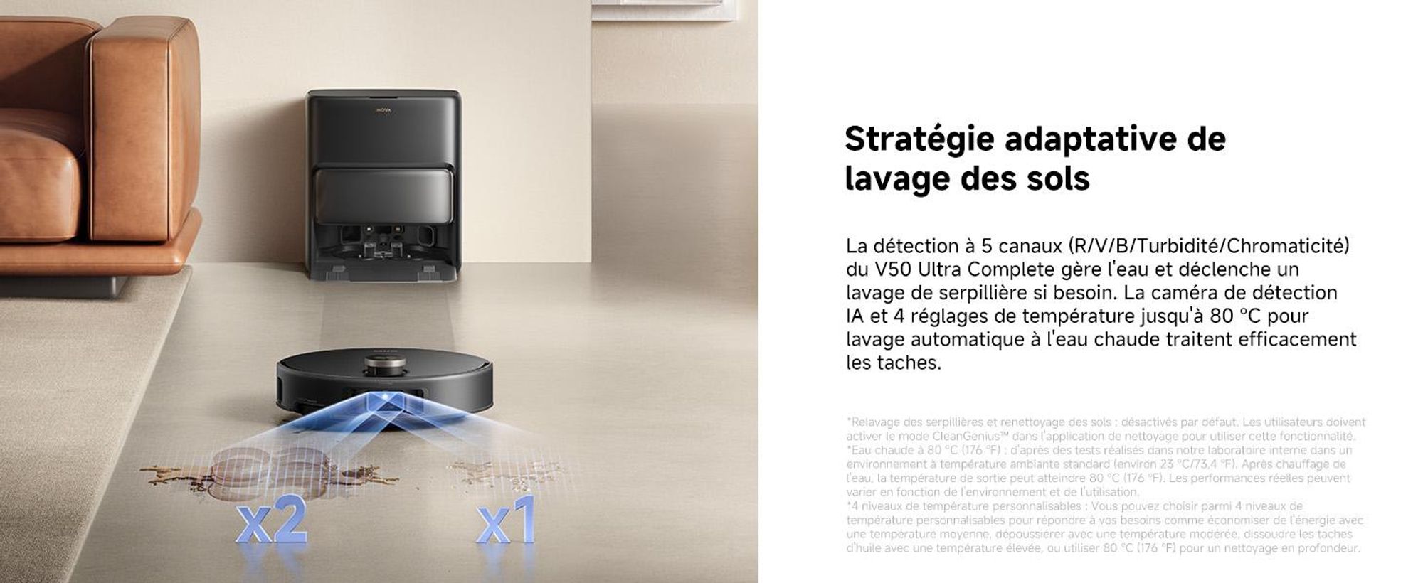 MOVA V50 Ultra Complete Robot Aspirateur Laveur, Vidage Automatique, 24 000 Pa, Lavage Thermique DuoSolution, Navigation FlexiRise, StepMaster, Noir