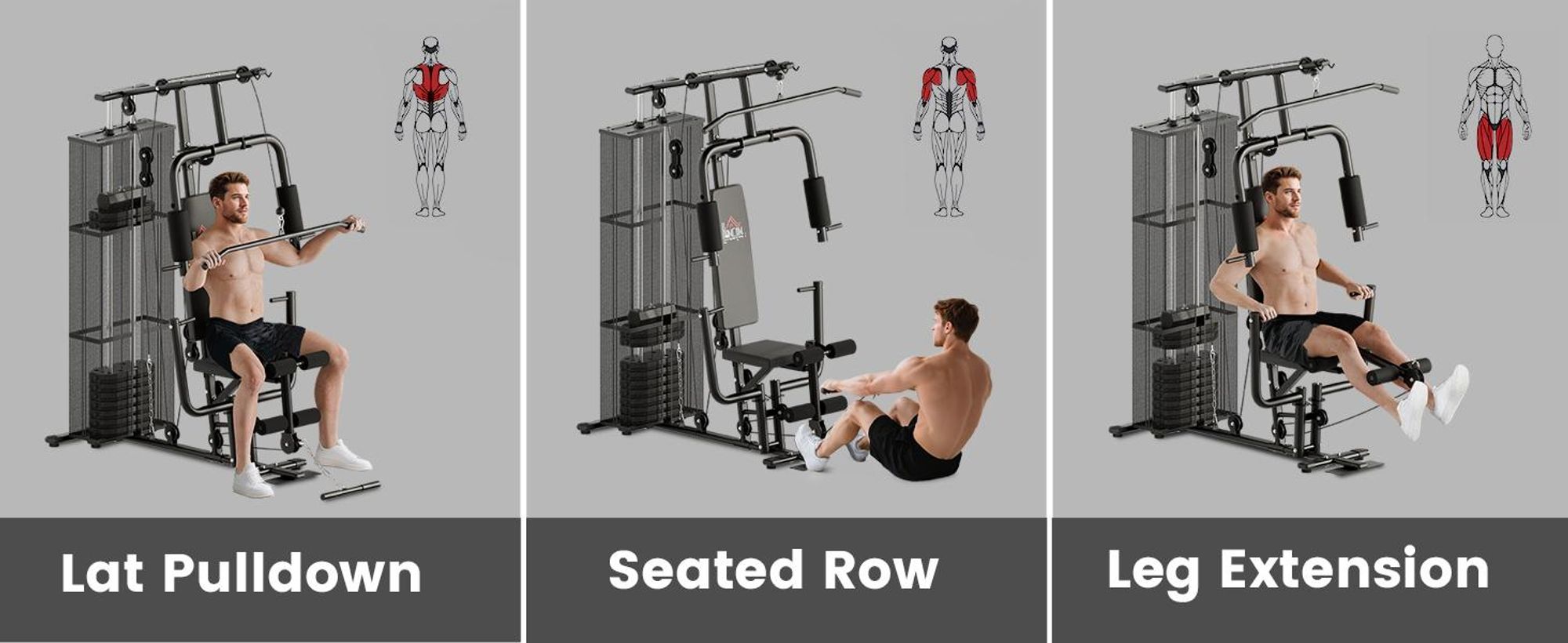 HOMCOM Power Station Fitness Station Sprzęt fitnessowy Wielofunkcyjny trening siłowy Stacja treningowa wielostanowiskowa z drążkiem do ćwiczeń na drążku motylkowym, liną 45 kg, sprzęt fitness do domu, kolor czarny