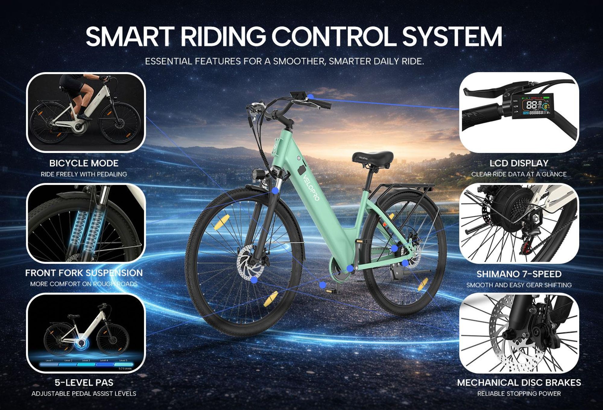 27.5Zoll E Bike, City E-Bike & E-Hollandrad mit 36V 13Ah Akku bis zu 80-100km, SHIMANO 7-Gang, 250W Motor&25km/h, Hydraulische Bremsen,Gold