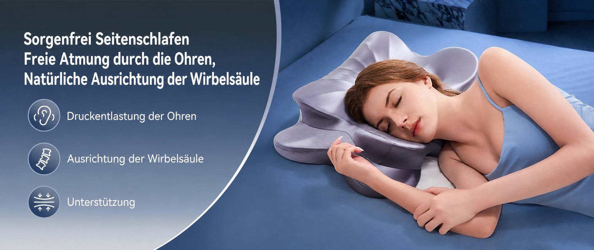 Nackenstützkissen Ergonomisches Memory Foam Kissen Schlafkissen,Waschbarer Kühlendes Eisseidengewebe Bezug, 13,4/8,3 cm, und CertiPUR-US