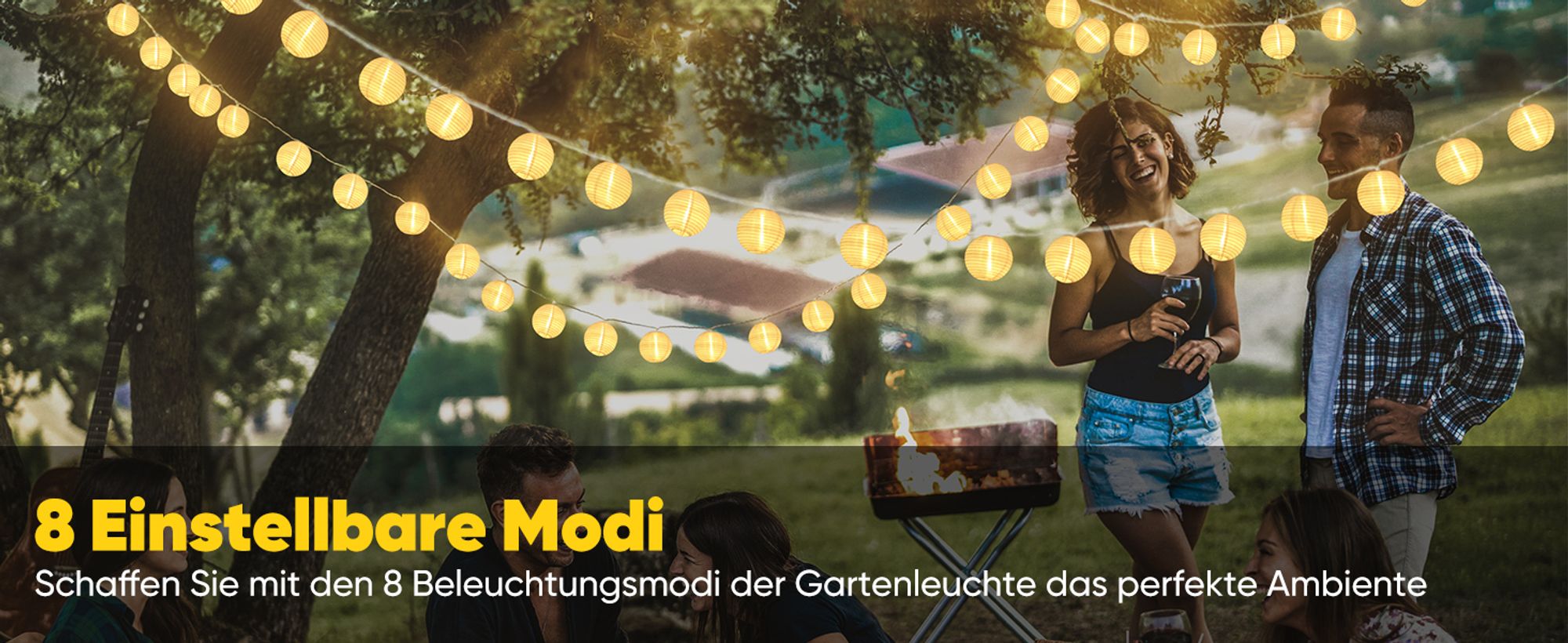 Salcar 30 Lampions Lichterkette Solar Außen 10m LED Lichterketten Outdoor 8 Modi IP44 für Außen Garten Liegewiese Terrasse