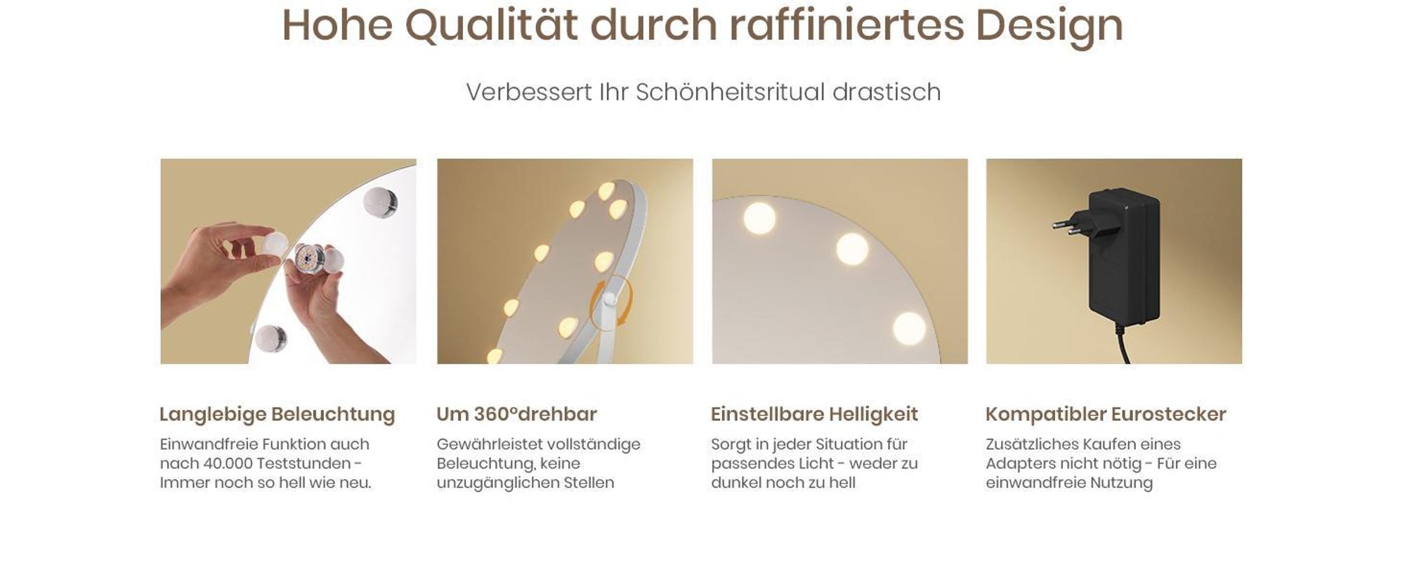 EMKE Kosmetikspiegel Hollywood 47X40cm Rund Schminkspiegel mit LED Beleuchtung und Vergrößerung 7x, 3 Lichtfarben Dimmbar, Weiß