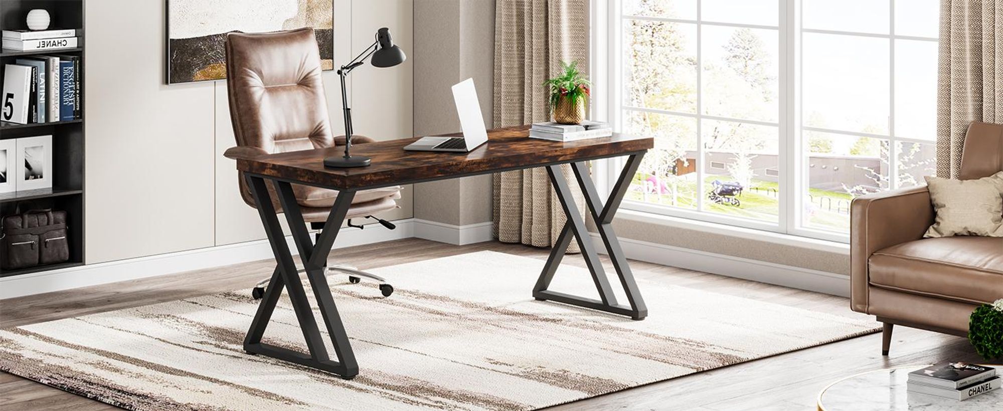 Schreibtisch, 140 cm Industrie-Computertisch, Z-förmiger für Büro und Arbeitszimmer