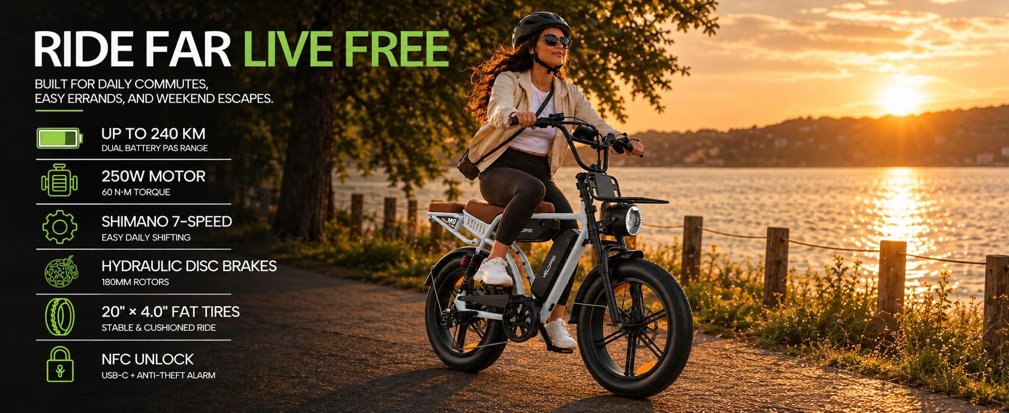PIXAR M9 E-Bike 48V 17,5Ah Akku (100km), 250W Heckmotor, Shimano 7-Gang