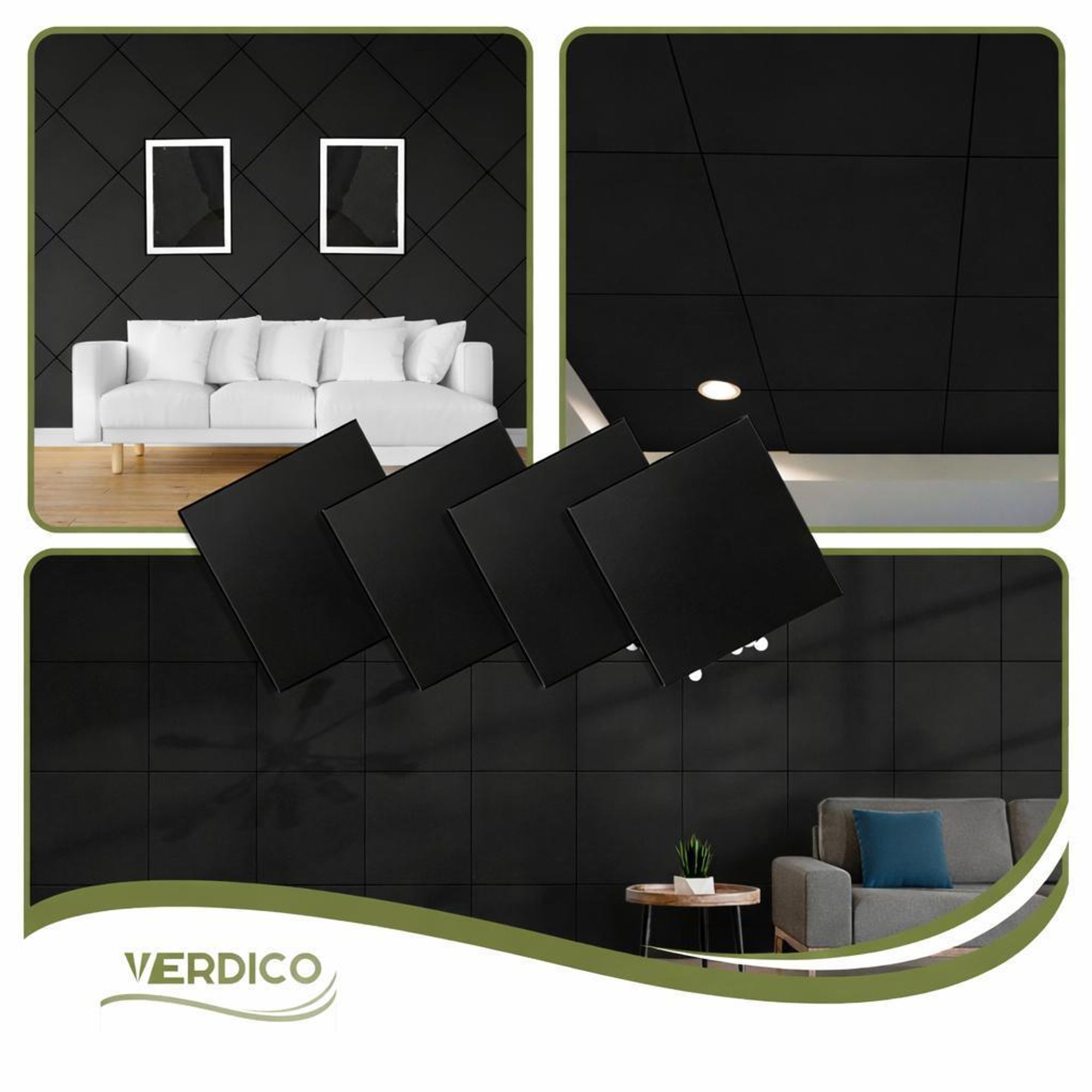 3D Wandpaneele Schwarz 20 Stück / 5 m² | Deckenpaneele aus Polystyrol | 50 × 50 cm | Geometrische Dekorplatten | Verdico