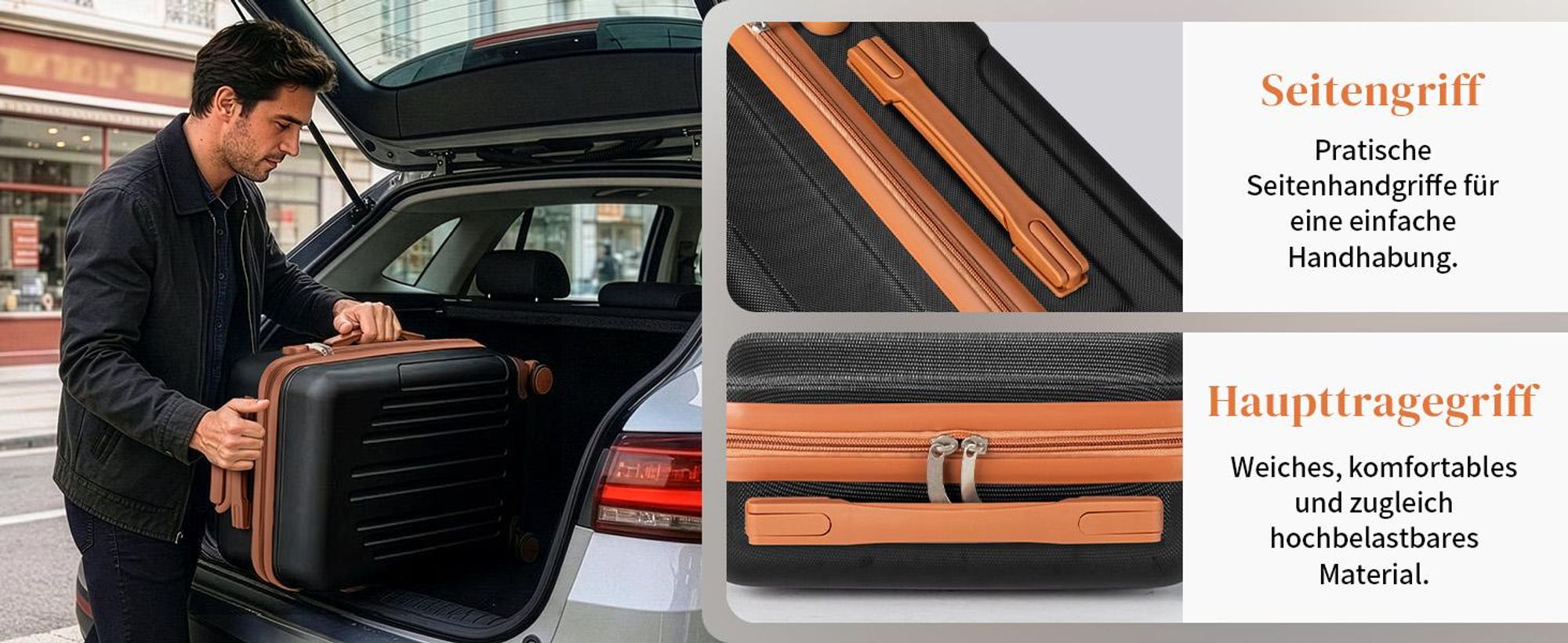 FCH Kofferset, 4tlg. Hartschalen Reisekoffer & Trolley Set S-M-L-XL 360° Rollen, Schwarz