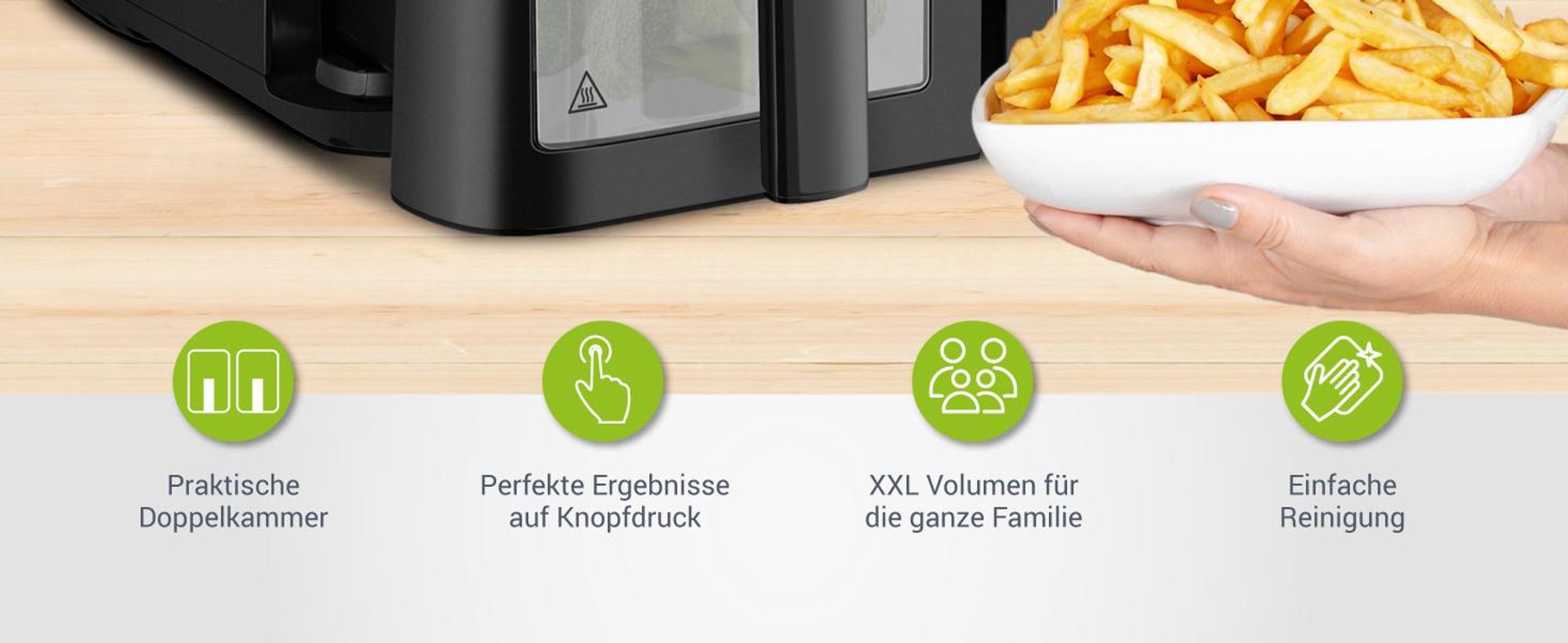 Juskys Heißluftfritteuse 9 L - 2 Kammern, Smart Finish, 9 Programme, Friteuse