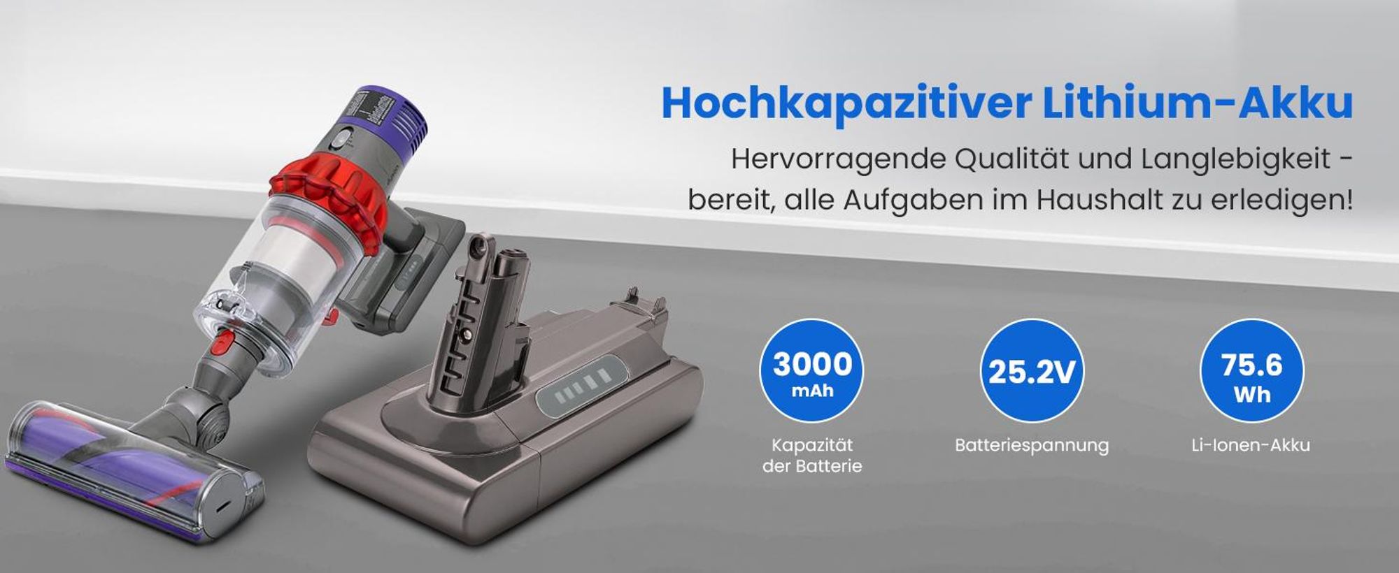 Extralink Ersatzakku für Dyson V10 25,2 V 3000 mAh Li-Ion Akku kompatibel mit Cyclone V10