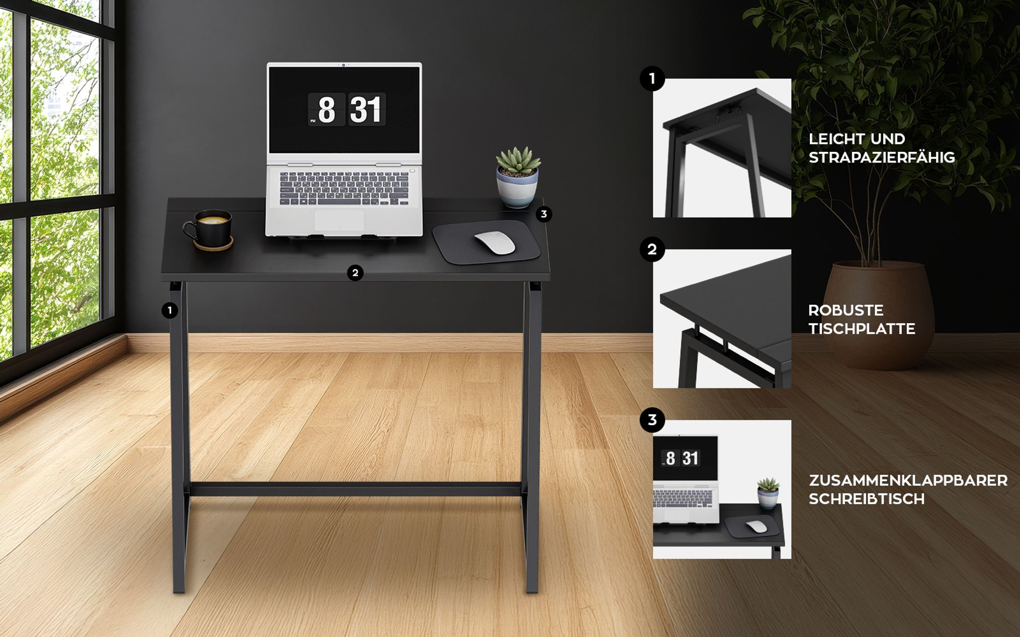 Klappbarer Schreibtisch Minimalistisch Leicht LOFT Leader 1.5 Schwarz