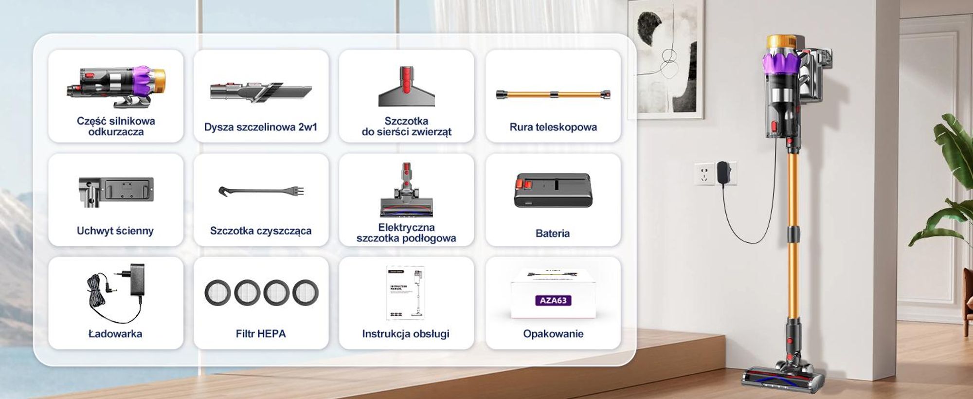 Odkurzacz akumulatorowy Aiibot 80000Pa, 70 minut pracy bezprzewodowej, odkurzacz akumulatorowy z wyświetlaczem LED i systemem zapobiegającym plątaniu się przewodu, trzy tryby pracy, 10 funkcji w jednym, odkurzacz ręczny, pojemność 2 l