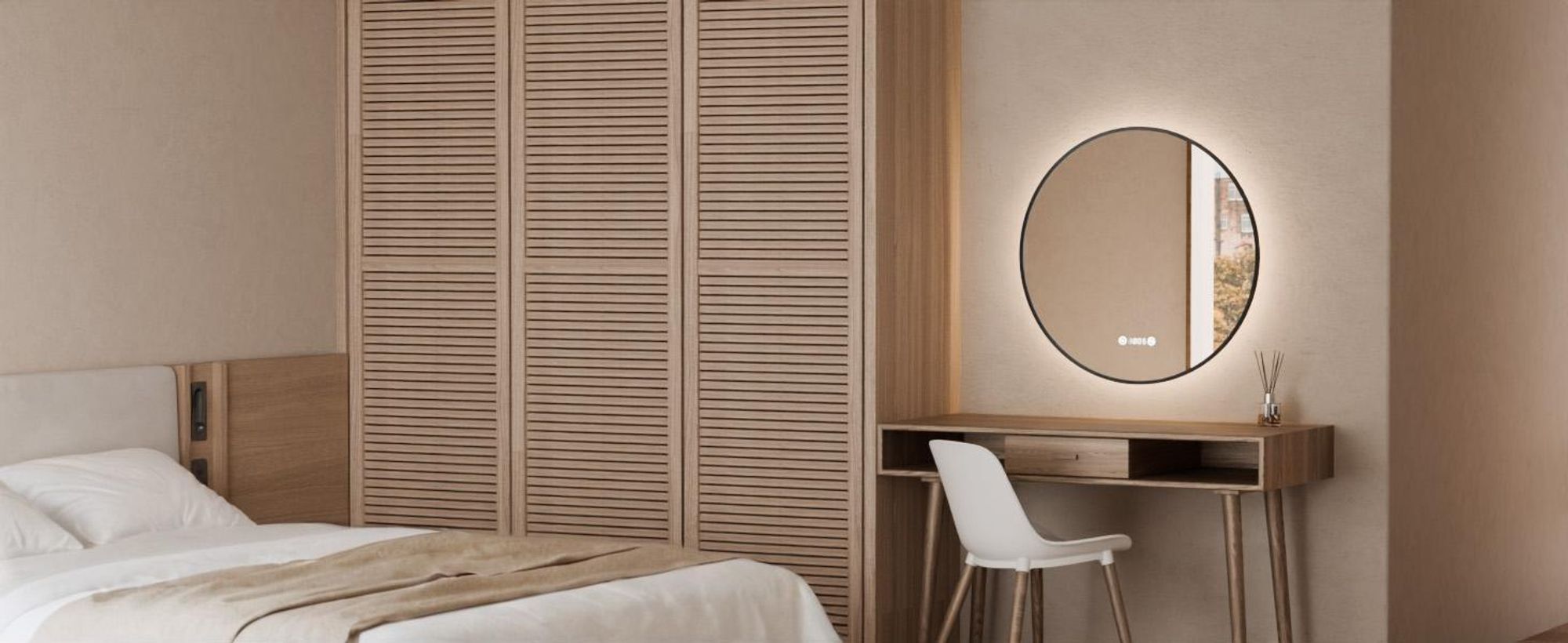 S'AFIELINA Badspiegel mit Beleuchtung Rund 80 cm Diameter,LED Badspiegel mit Touch, Beschlagfrei, Dimmbar, Uhr, Temperatur, Speicherfunktion,Schwarzer