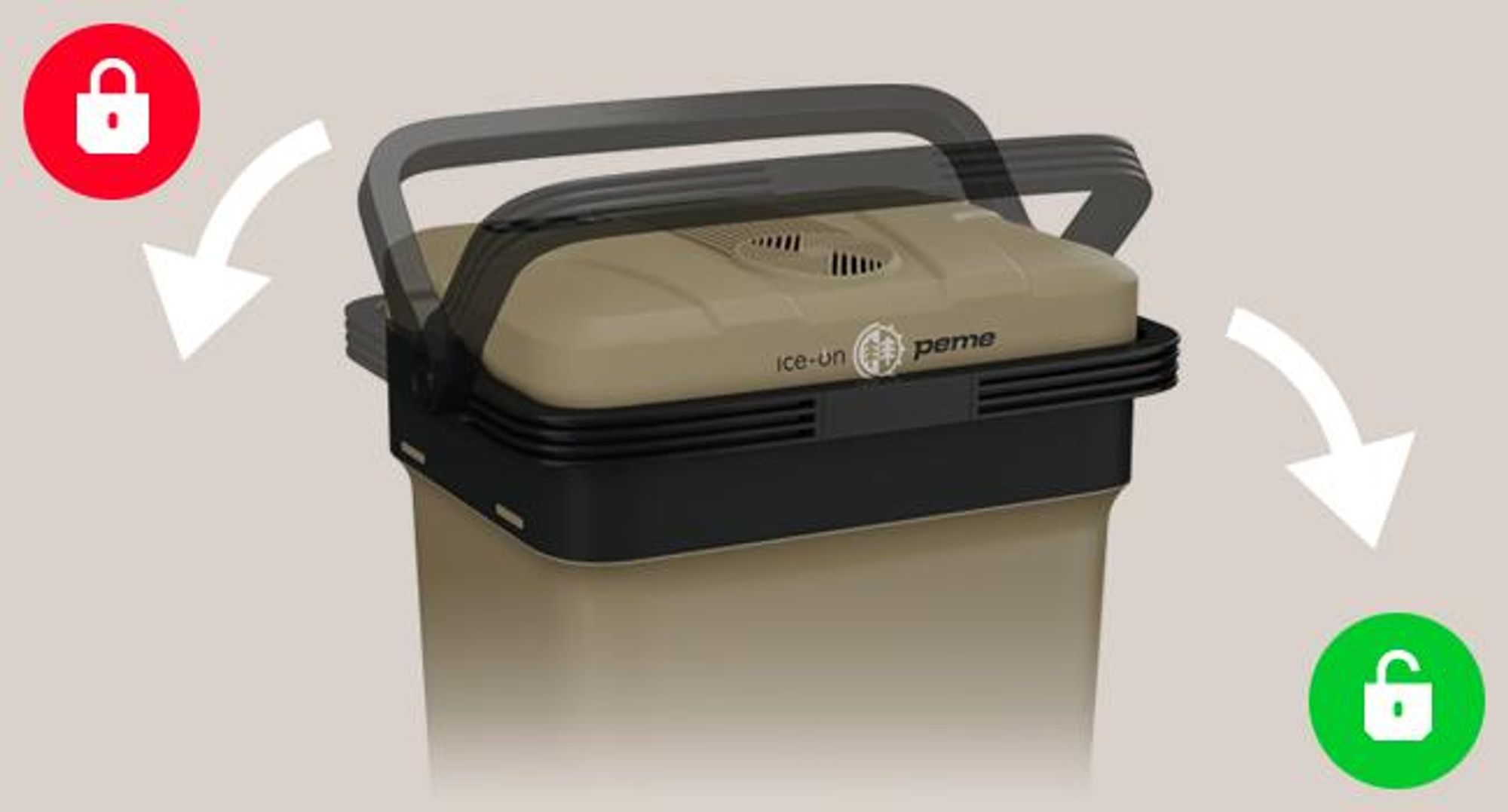PEME Essential 26L – elektryczna lodówka turystyczna z zasilaniem z gniazdka samochodowego i domowego; termoelektryczna torba chłodząca; mini lodówka na kemping, polowanie i wyprawy na świeżym powietrzu; kolory: piaskowy; cicha praca – 26 dB