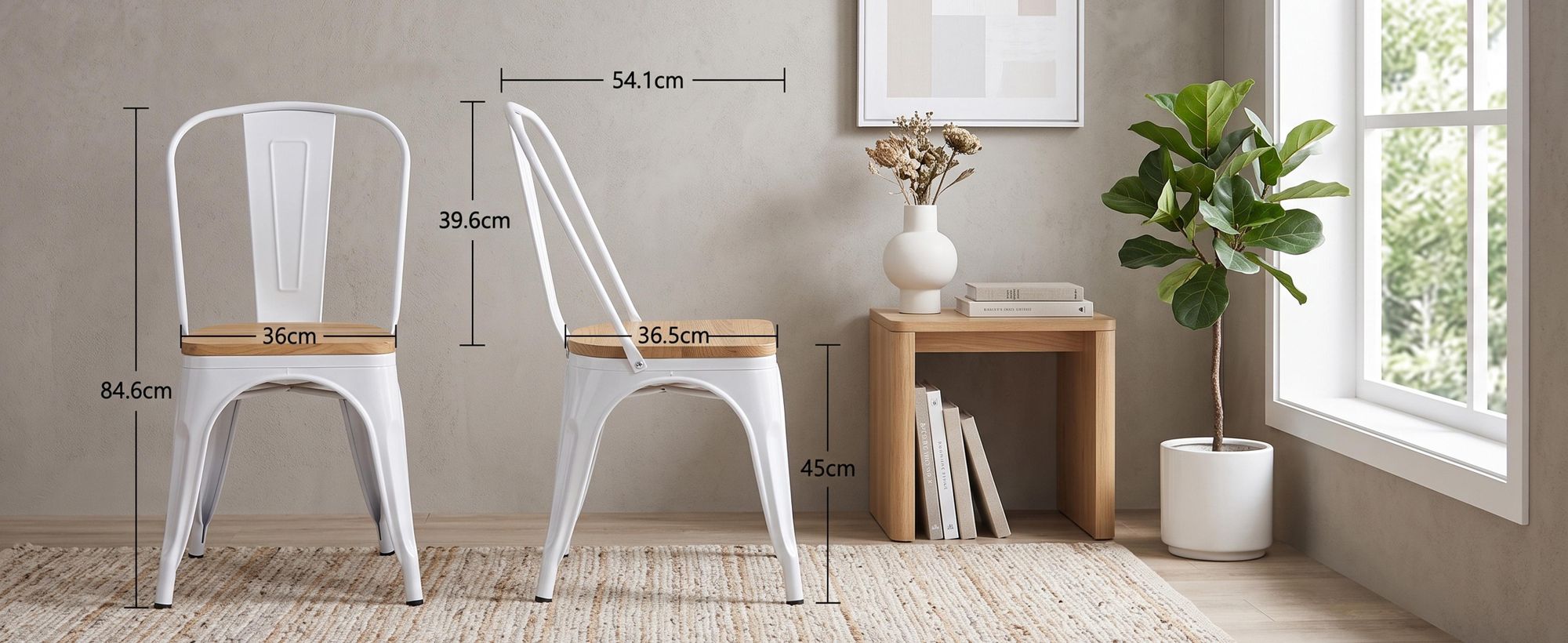 4x kuchyňská židle jídelní židle z KOVU sedák ze dřeva stohovatelný, barva:bílá+přírodní dřevo, materiál:kov