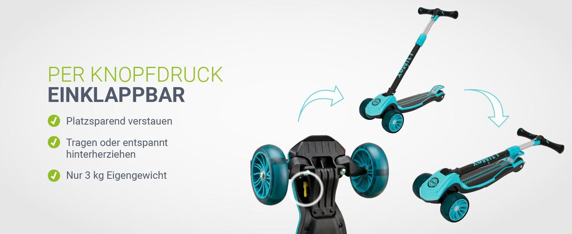 JUSKYS® Kinderroller Lumox - Blau, LED Räder, höhenverstellbarer Kinderscooter