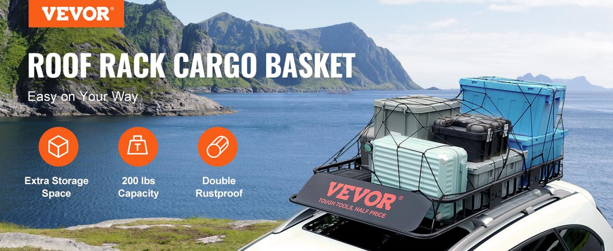 VEVOR Dachgepäckträger, 130,5 x 91,5 x 12,7 cm Dachgepäckträger mit 15 Cu Ft wasserdichtem Gepäckbeutel, 90 kg Tragfähigkeit Universeller Träger für SUV, Lkw, 64 x 39 x 6 Zoll