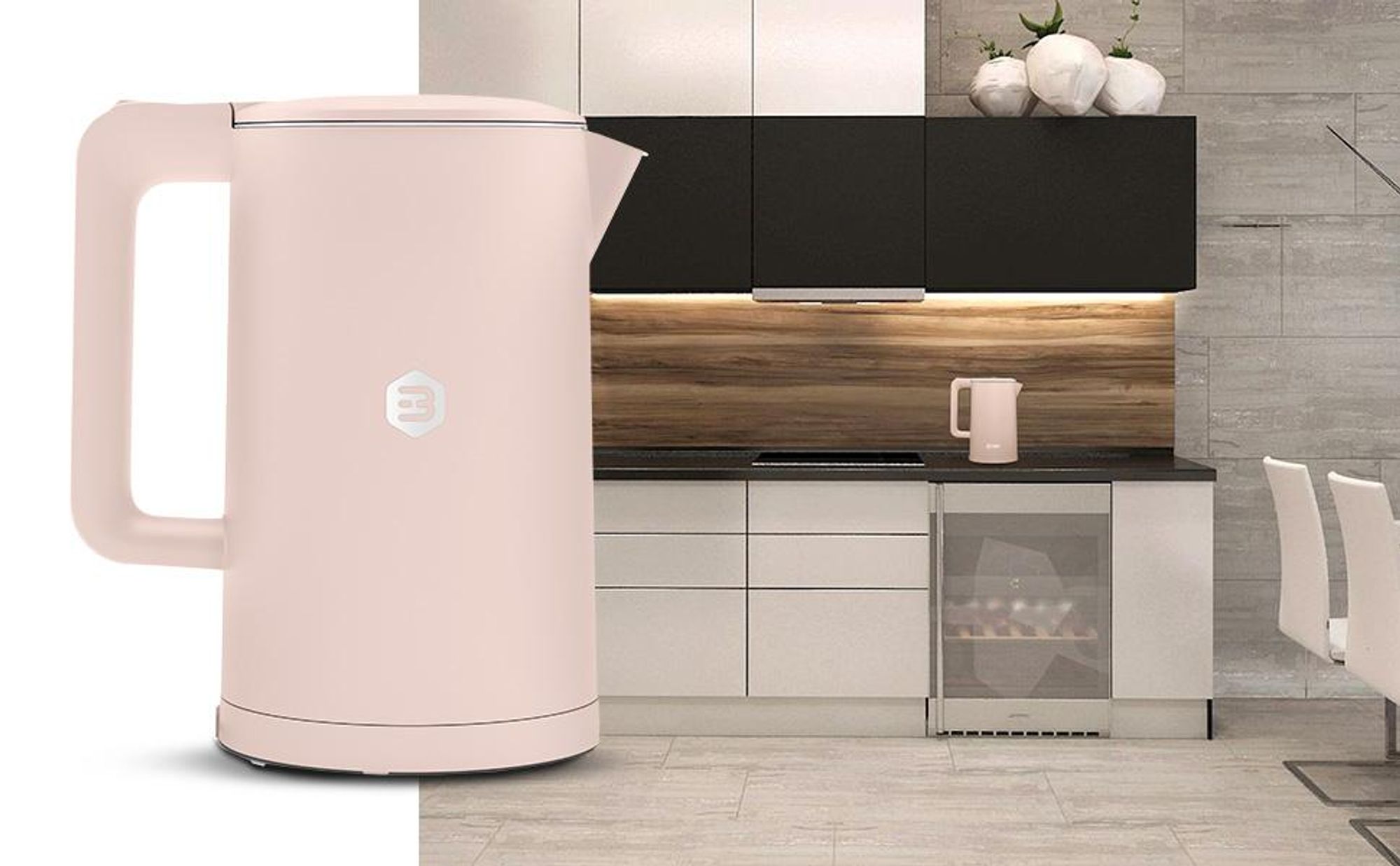 Balter Wasserkocher Edelstahl 1,7L, 2200W, BPA-frei, LED-Beleuchtung, Doppelwand, Teekessel mit Abschaltautomatik, Trockenlaufschutz, Pink