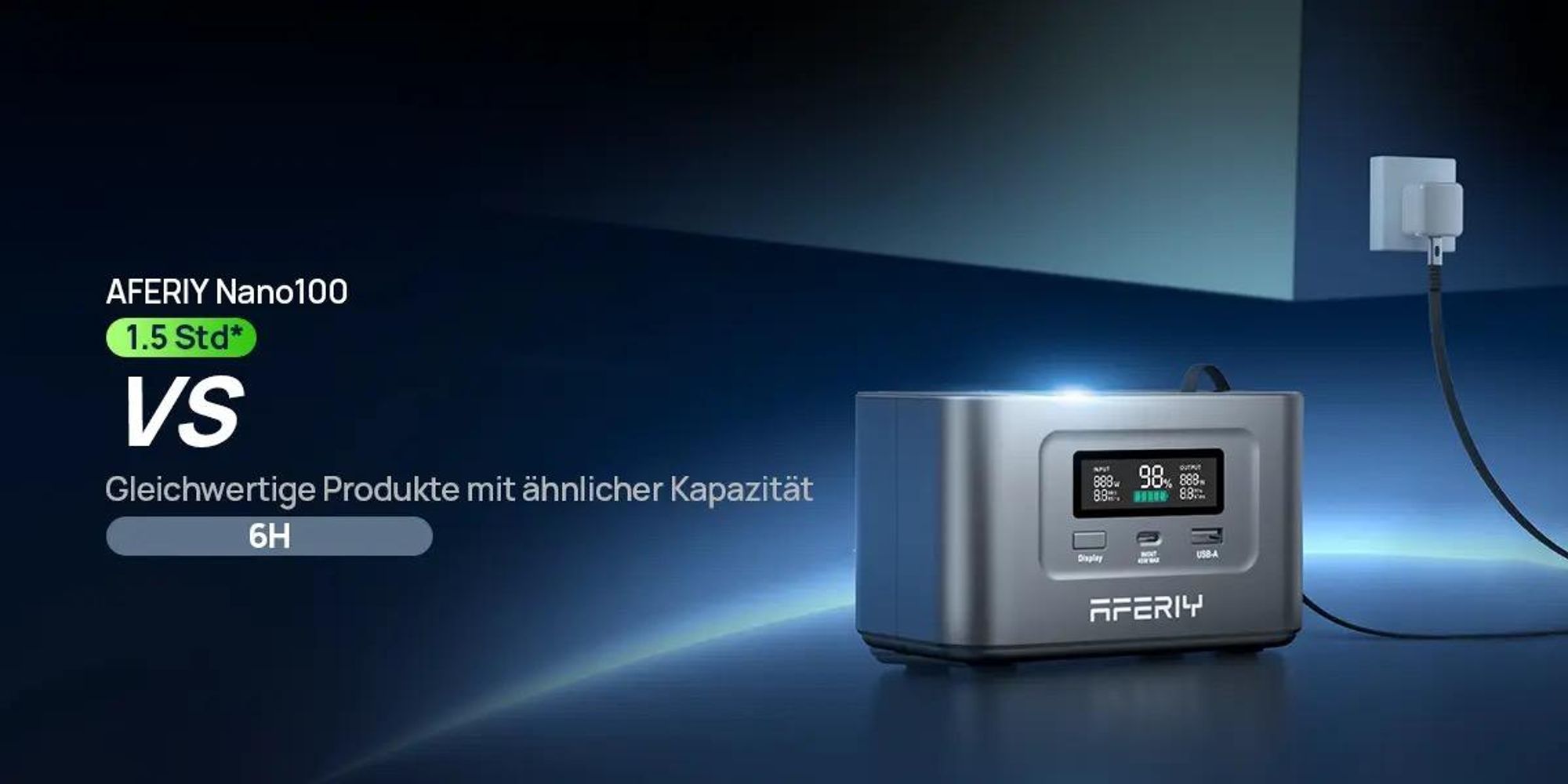 AFERIY Nano100 Powerstation 99Wh mit LiFePO4 & integriertem 100W USB-C Kabel