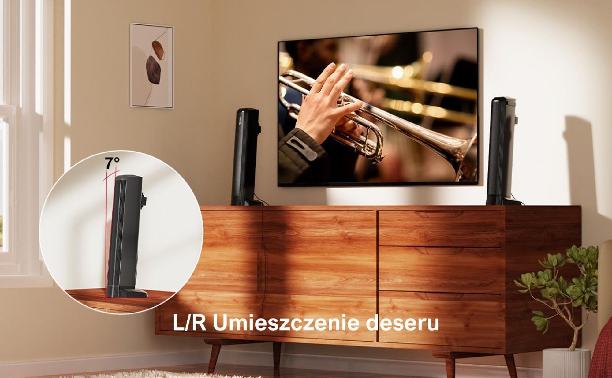 Soundbar ULTIMEA do telewizorów, dzielony soundbar 2 w 1 o mocy 100 W z Bluetooth® 5.3, głośnik telewizyjny z 3 trybami korektora i regulowanym basem, ARC/optyczne/Aux