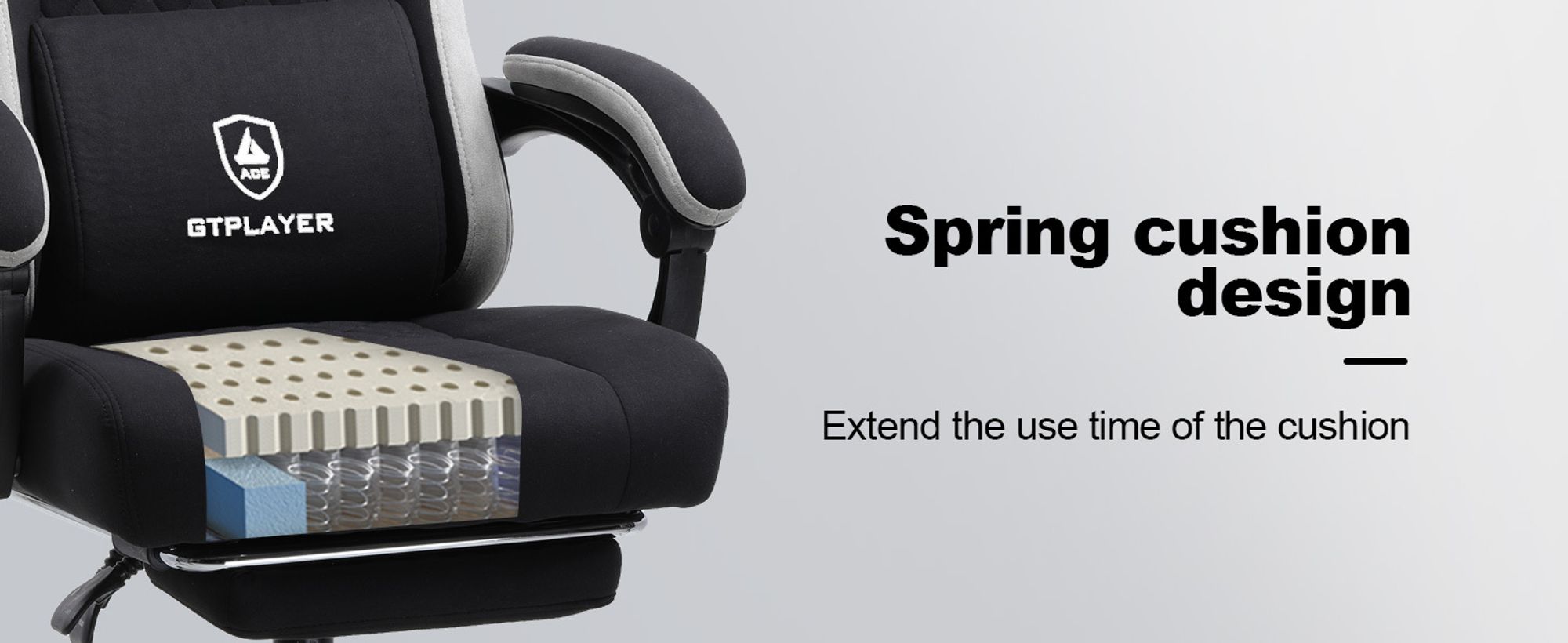 GTPLAYER Gaming Stuhl Ergonomischer Gaming Sessel Schreibtischstuhl PC Gamer Racing Stuhl mit Stoffoberfläche, Federsitzkissen mit Fußstütze schwarz