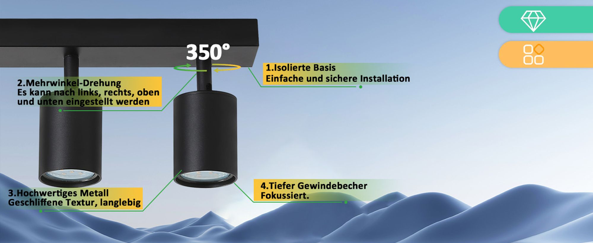 ZMH LED Deckenleuchte Schwarz 5 Flammig Deckenlampe Deckenstrahler Modern GU10 Metall Deckenspots Schwenkbar 350° für Wohnzimmer Schlafzimmer Flur