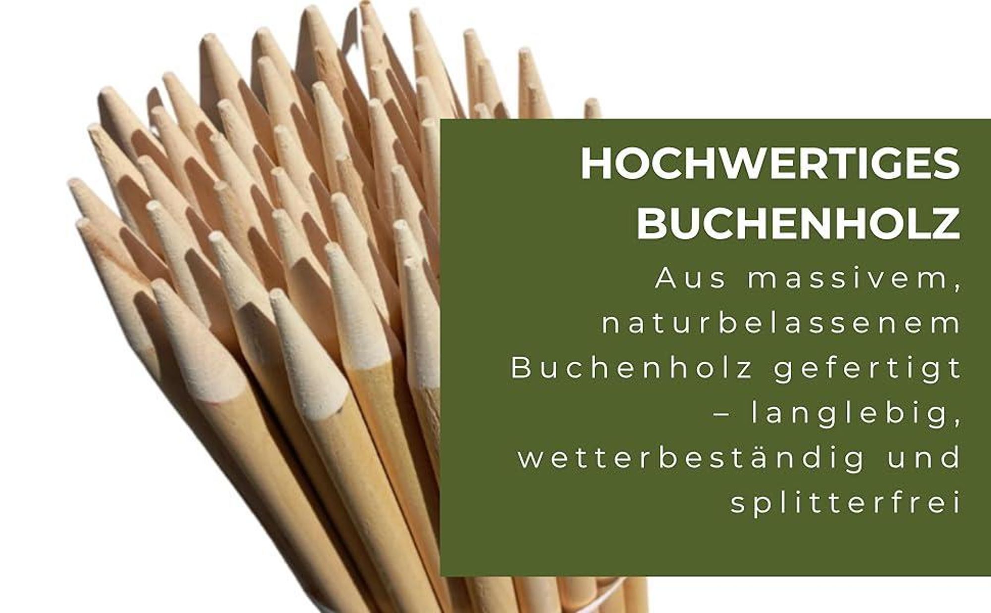 25 Stück Buchenholz Ovale Holzpfähle ⌀ 18 mm Länge 78 cm Zaunpfosten Robuste Pflanzstäbe Tomaten Rankhilfe Tomatenstangen Pflanzenstützen