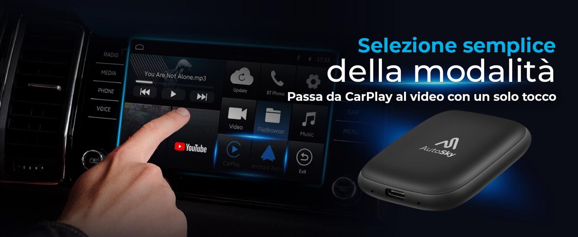 AutoSky Wireless CarPlay & Android Auto AI Box Lite – Wireless con Netflix e YouTube