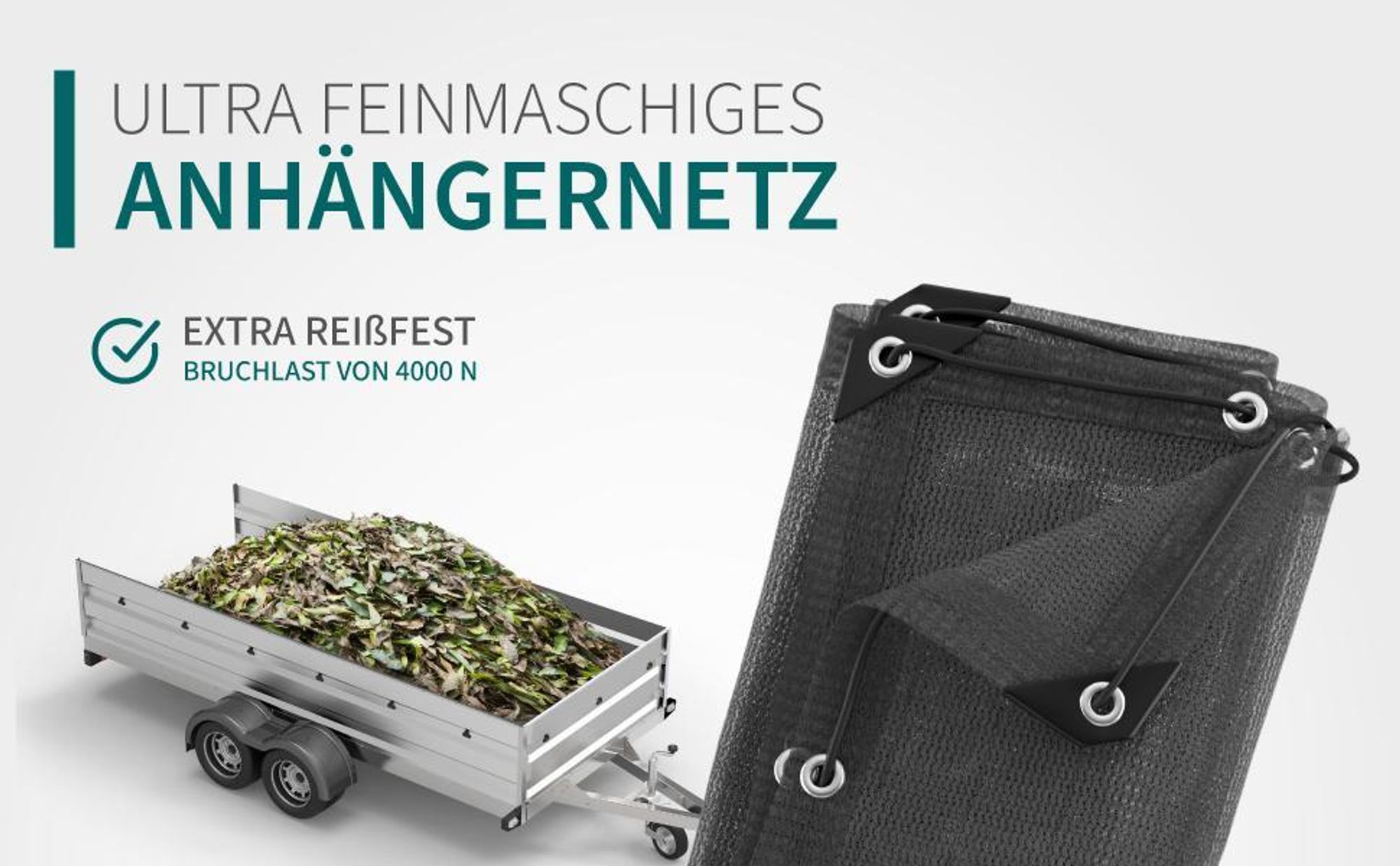 TRAILERKRAFT® Anhängernetz Feinmaschig 2,5x4,5m schwarz - Abdecknetz mit Gummiseil - zur Ladungssicherung - Transportnetz Netz für Anhänger, Ladungssicherungsnetz feinmaschig