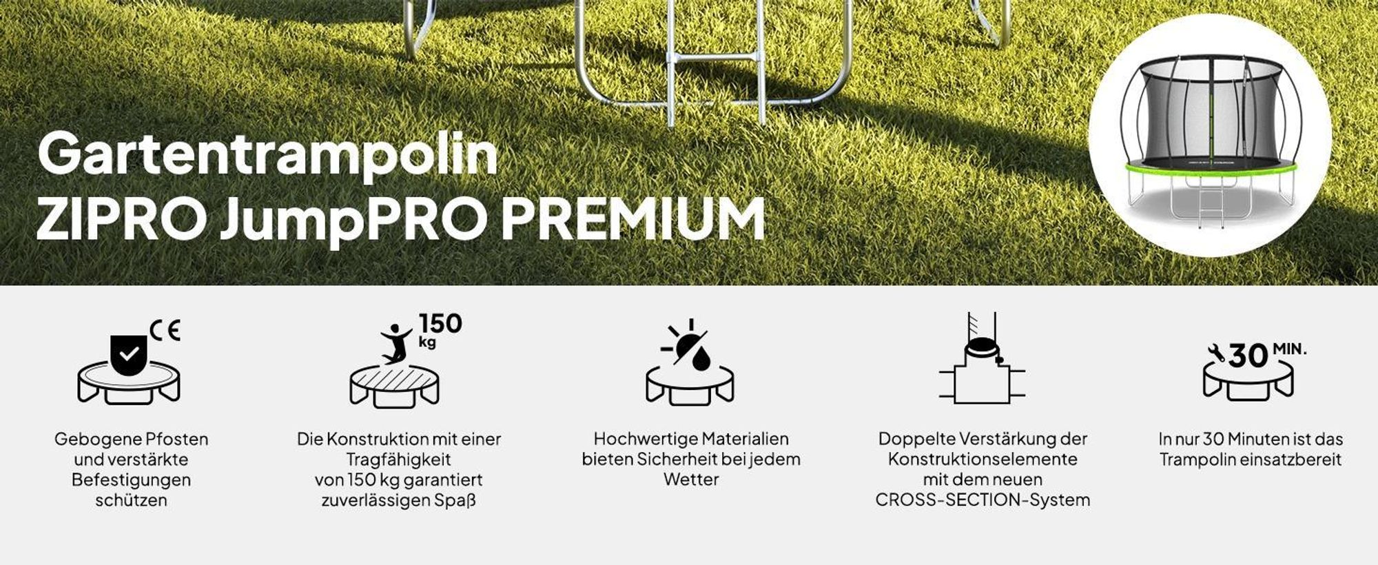 ZIPRO Trampolin Jump Pro Premium | 10FT Ø 312 cm | Gartentrampolin Kindertrampolin Komplett-Set inkl. Netz, Leiter & Randabdeckung, Outdoor, Grün