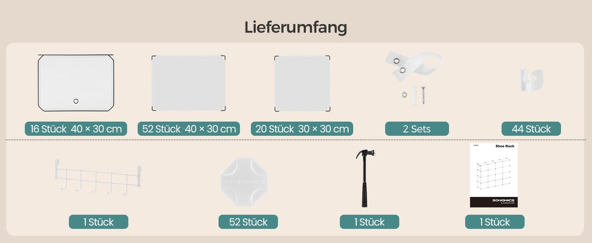 Schuhregal, Schuhschrank mit 16 Fächern, für Garderobe, Eingangsbereich, für bis zu 64 Paar Schuhe, weiß-transparent