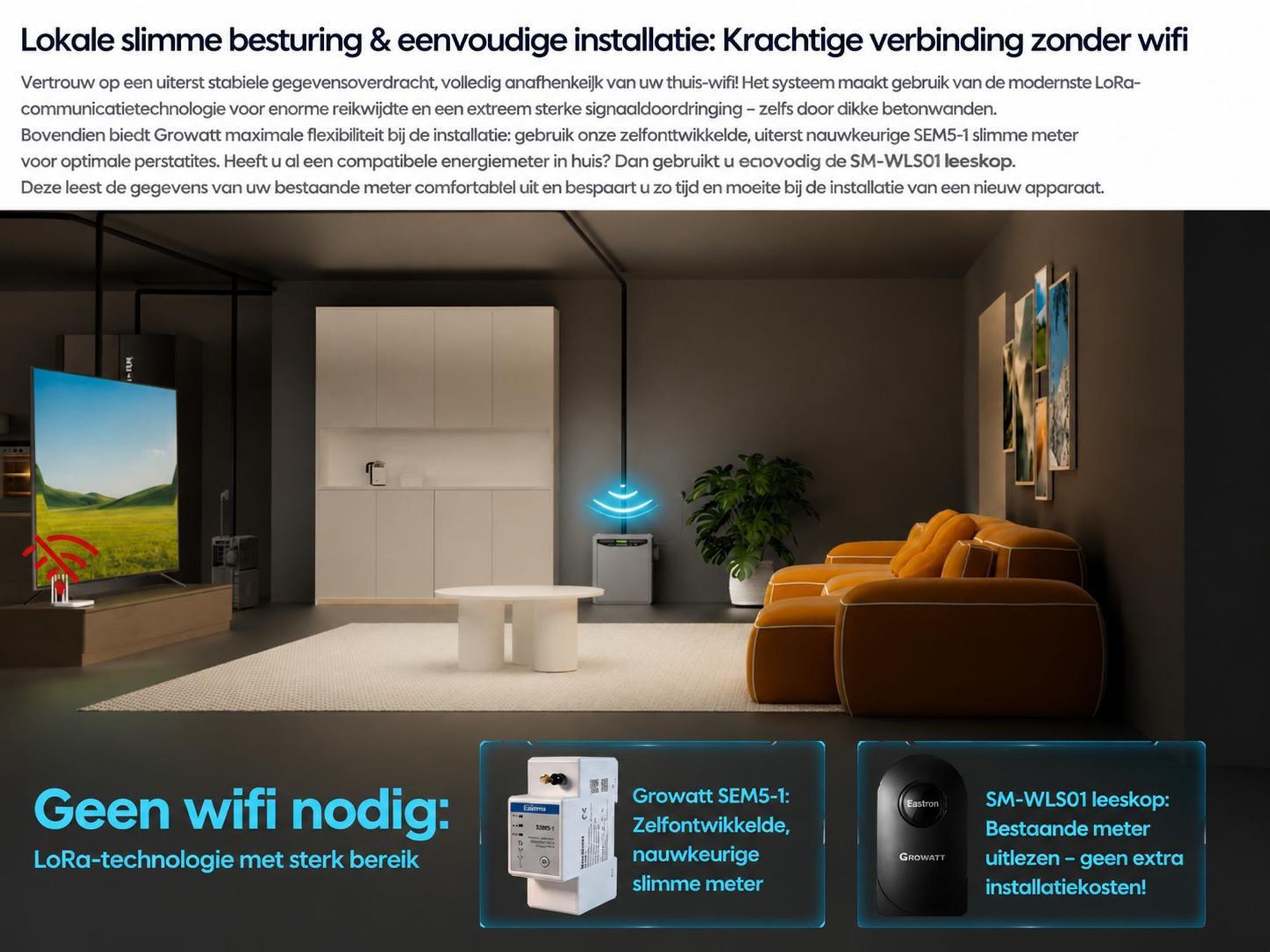 Powerness® Thuisbatterij voor Balkonzonnepanelen, 5 kWh Growatt Aura 5000 met 2300 W zonnepaneel-ingang, IP66
