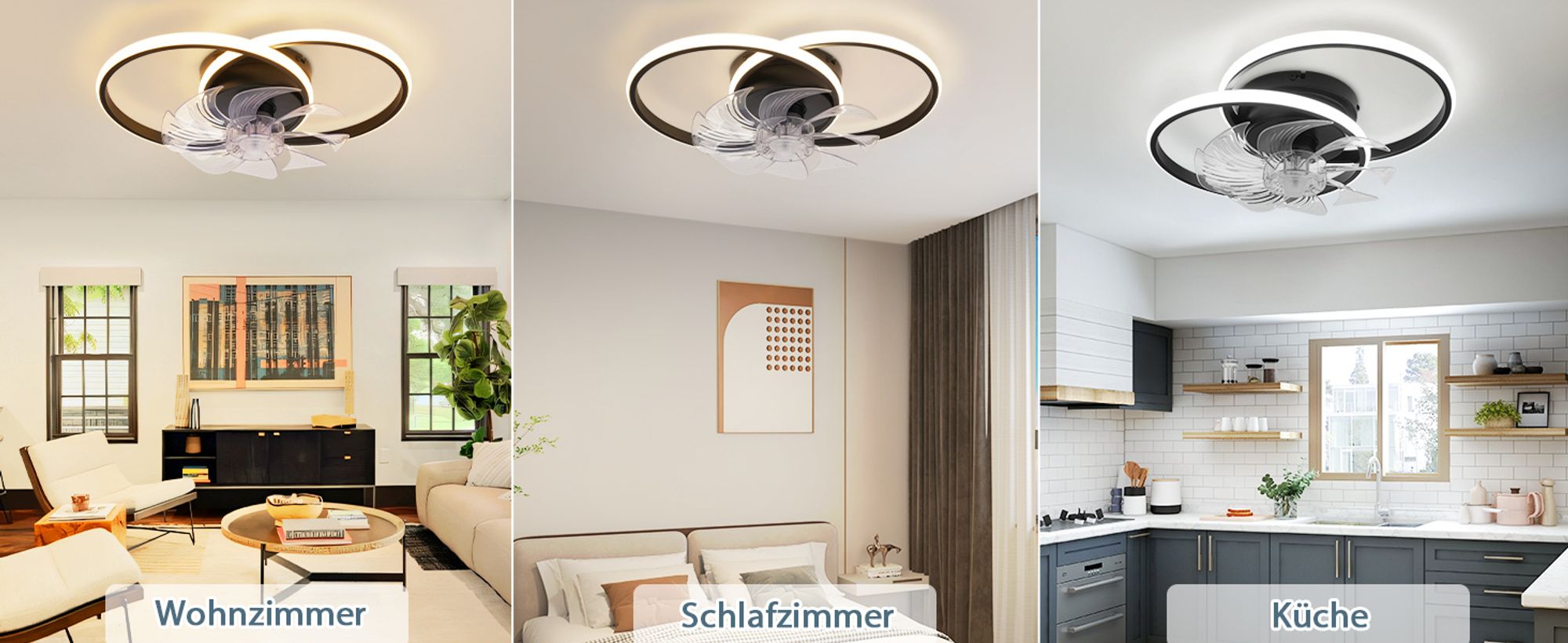 ZMH LED Deckenventilator Mit Beleuchtung 36W Schwarz Leise Deckenlampe Mit Ventilator Und Fernbedienung 3 Farbtemperatur 6-Gang Wohnzimmer Deckenventilatoren Mit Licht für Schlafzimmer Küche