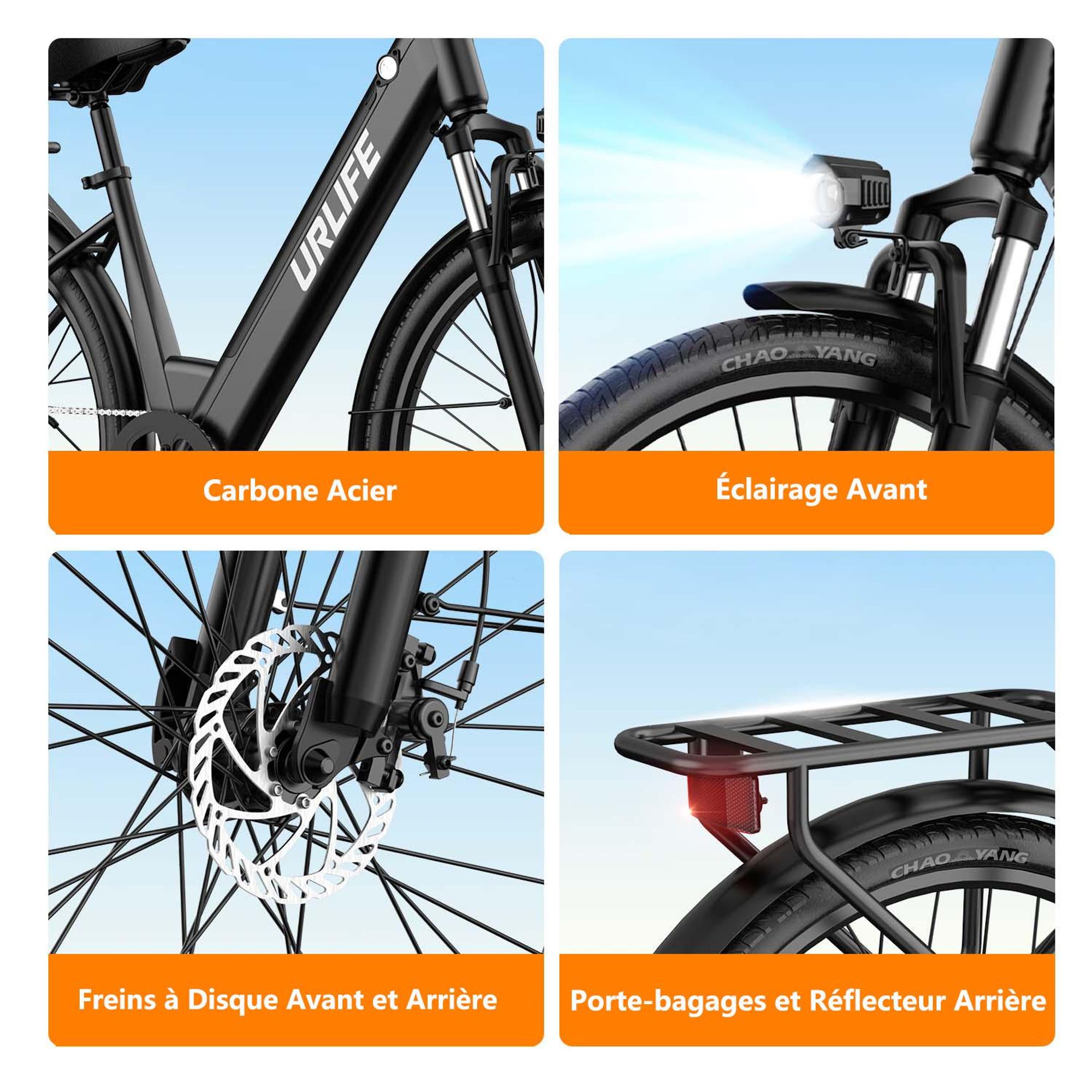 Vélo électrique URLIFE E26 - Moteur 250W Batterie 36V 13Ah Pneus De 26 Pouces  Freins à Disque - Noir
