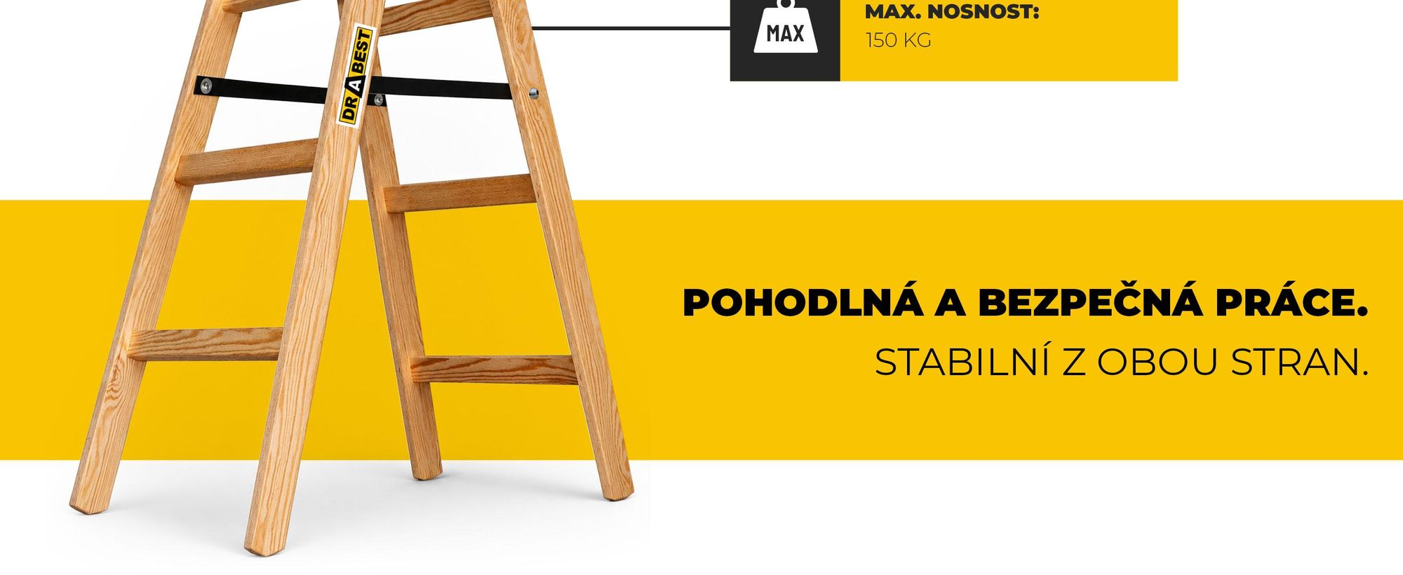 DRABEST | Rebrík - Séria PRO - Maliarski rebrík - Drevený rebrík - 2 x 4 schody - Obojstranný skladací rebrík - Rebrík do domácnosti - Nosnosť do 150