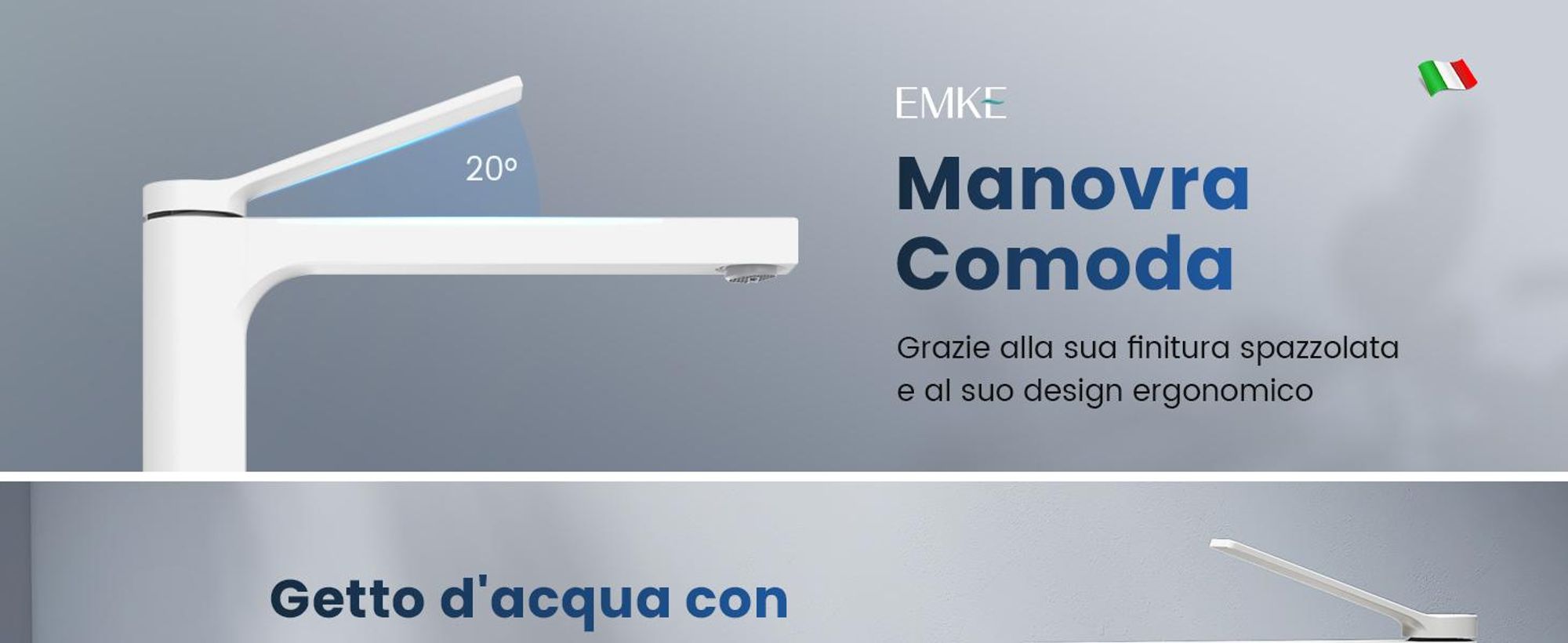 EMKE Rubinetto bagno bianco opaco 335x233x46mm, ottone, cartuccia ceramica, miscelatore bagno, miscelatore lavabo, miscelatore lavabo