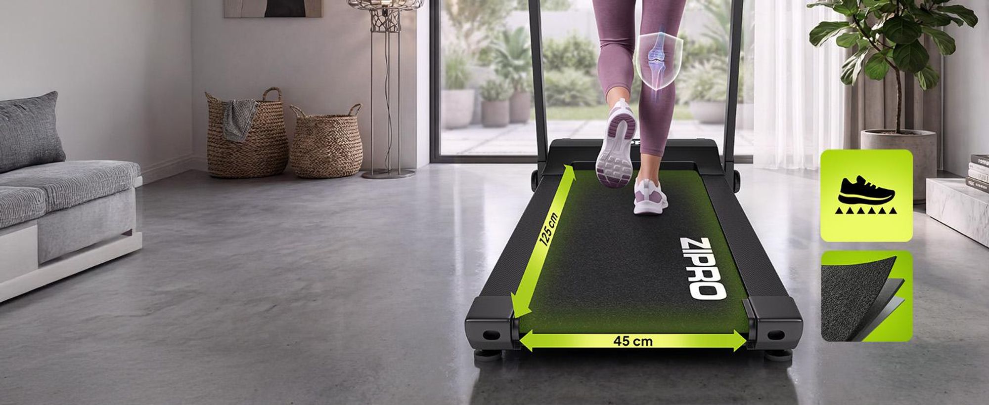 Zipro RAMBLE Flach Zusammenklappbares Laufband, Modernes Trainingslaufband, mit Neigungswinkelverstellung, Effizienter bis zu 16 km, Trainingsprograme