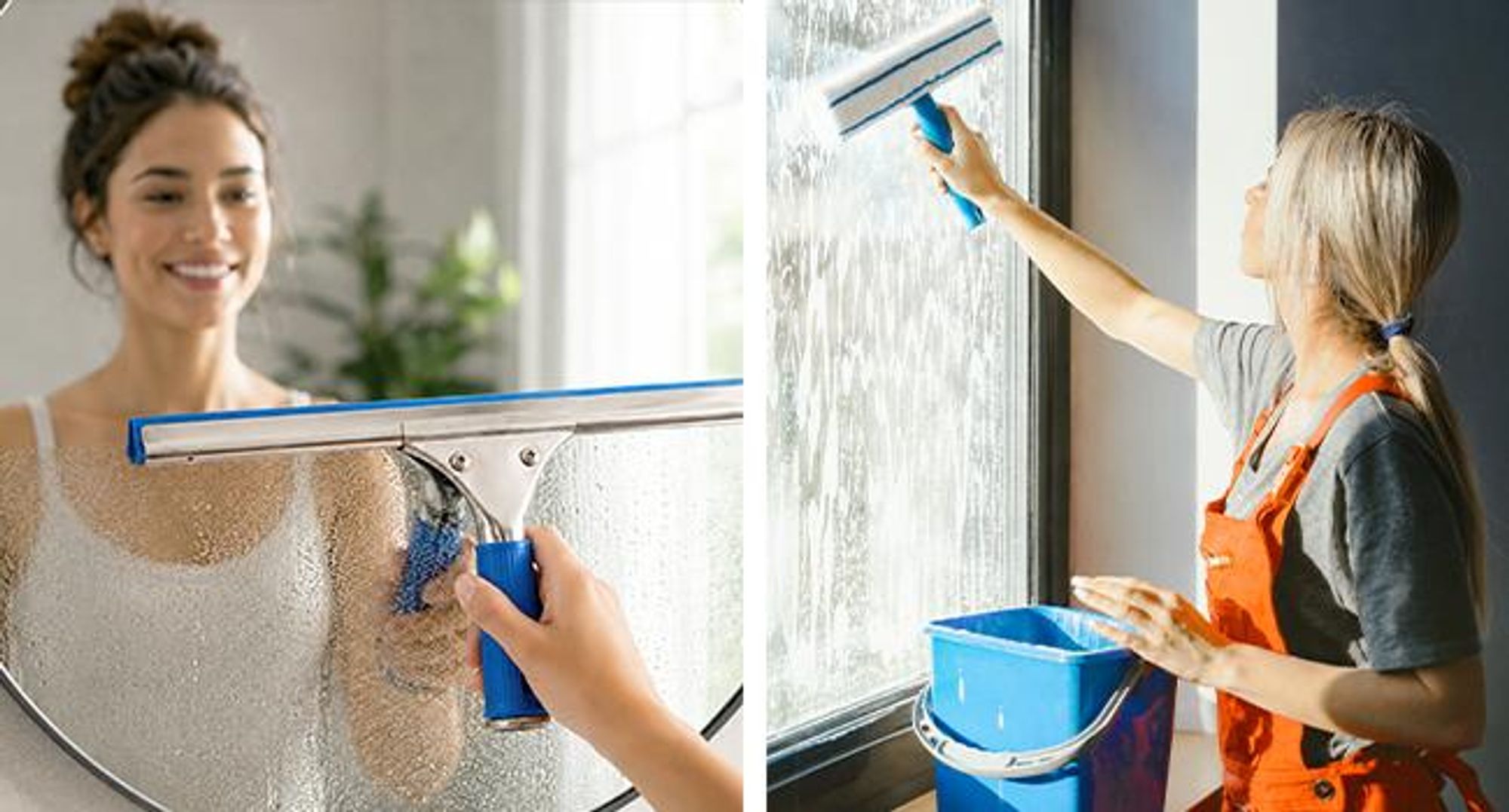 KRUMAD Fensterreiniger Set 2in1, Fensterputzer, Fensterwischer mit Mikrofaser und Abzieher, Glasreiniger Set mit Edelstahlprofil, für Fenster, Spiegel