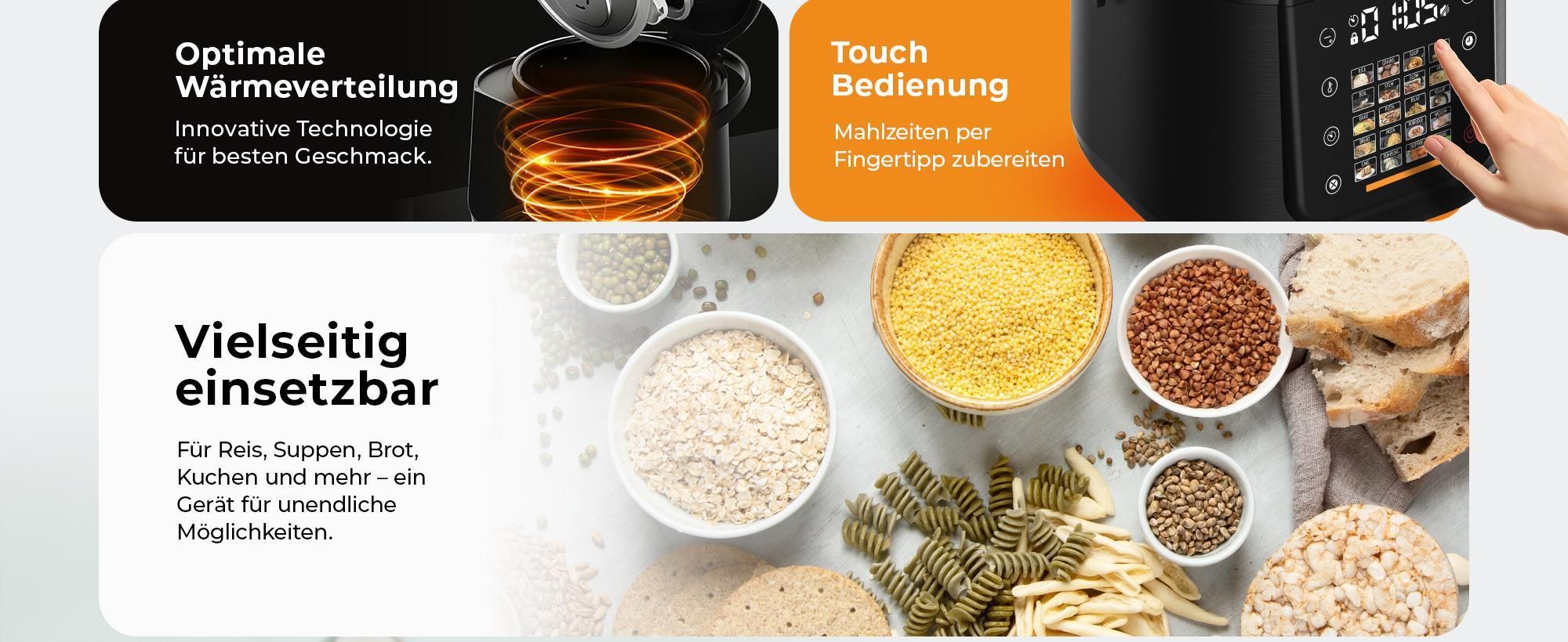 Balter Reiskocher, Multikocher, 4L mit 20 Programmen & Warmhaltefunktion, Dampfgarer, Touch-Bedienfeld, Fuzzy Logic, Premium-Topf, Klein, Schwarz