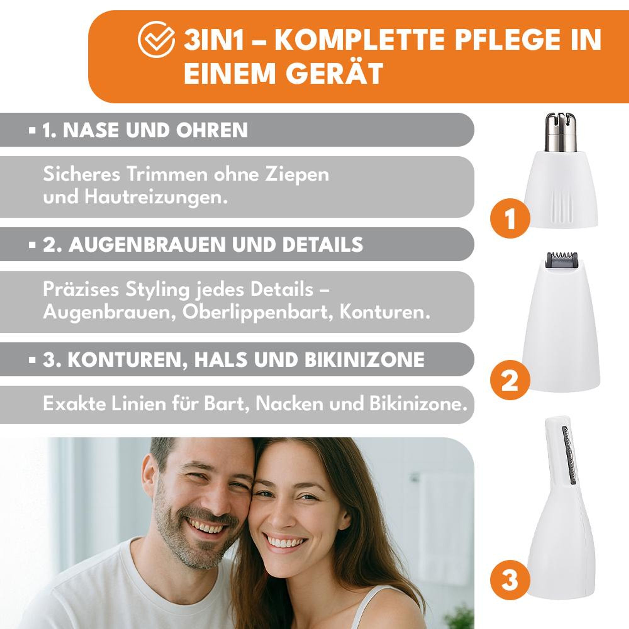 KRUMAD Nasenhaartrimmer Herren 3-in-1 – Wiederaufladbarer Präzisionstrimmer mit Digitalanzeige, 7000 U/min, USB-C – Für Nase, Ohren & Augenbrauen