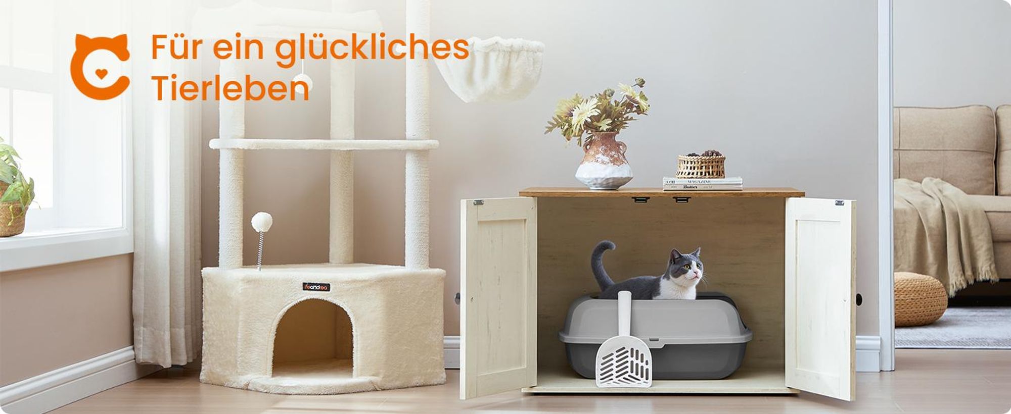 Feandrea Katzenklo mit hohen Seitenwänden, XL, offene Katzentoilette, mit Schaufel