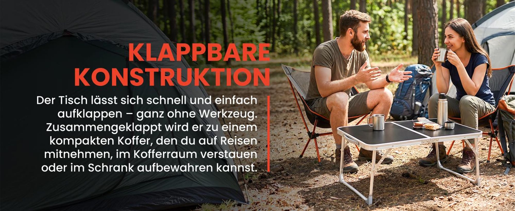 Campingtisch Klapptisch 60*40cm Tragbarer Gartentisch mit Koffer Schwarz
