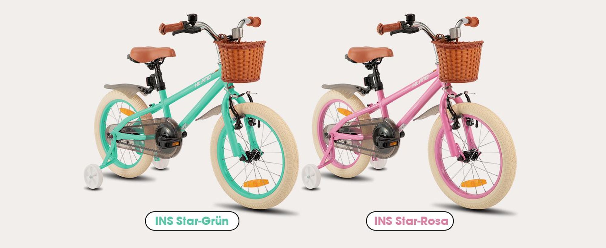 HILAND Ins Star 18 Zoll Kinderfahrrad für Mädchen Jungen 5 6 7 8 9 Jahre mit Stützräder, Korb, Handbremse und Rücktrittbremse, Mintgrün