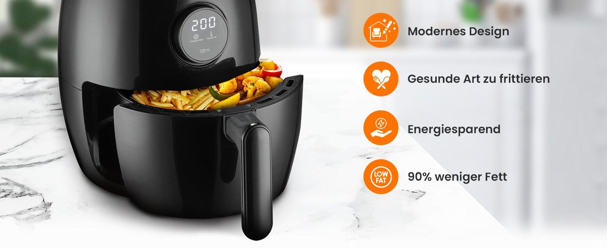 Extralink Heißluftfritteuse 2 L, 1000W, Timer, kompakt, schwarz