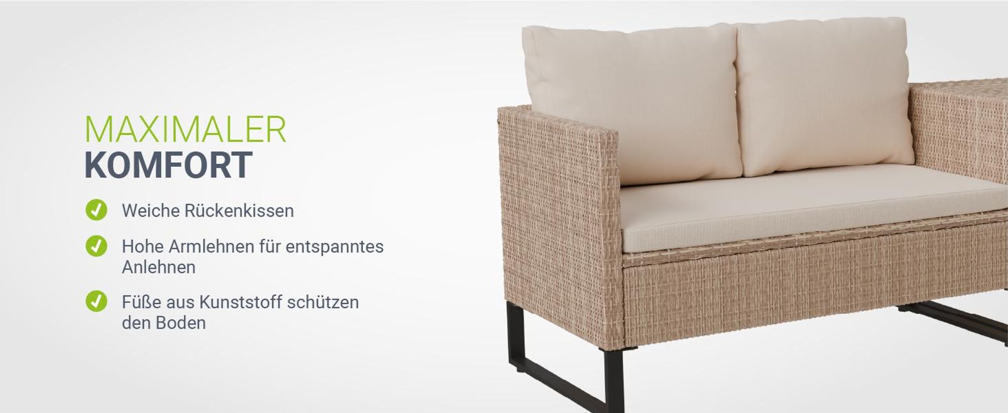 Juskys Polyrattan Lounge Santorini - Sitzecke mit Beistelltisch & Auflagenbox - Creme