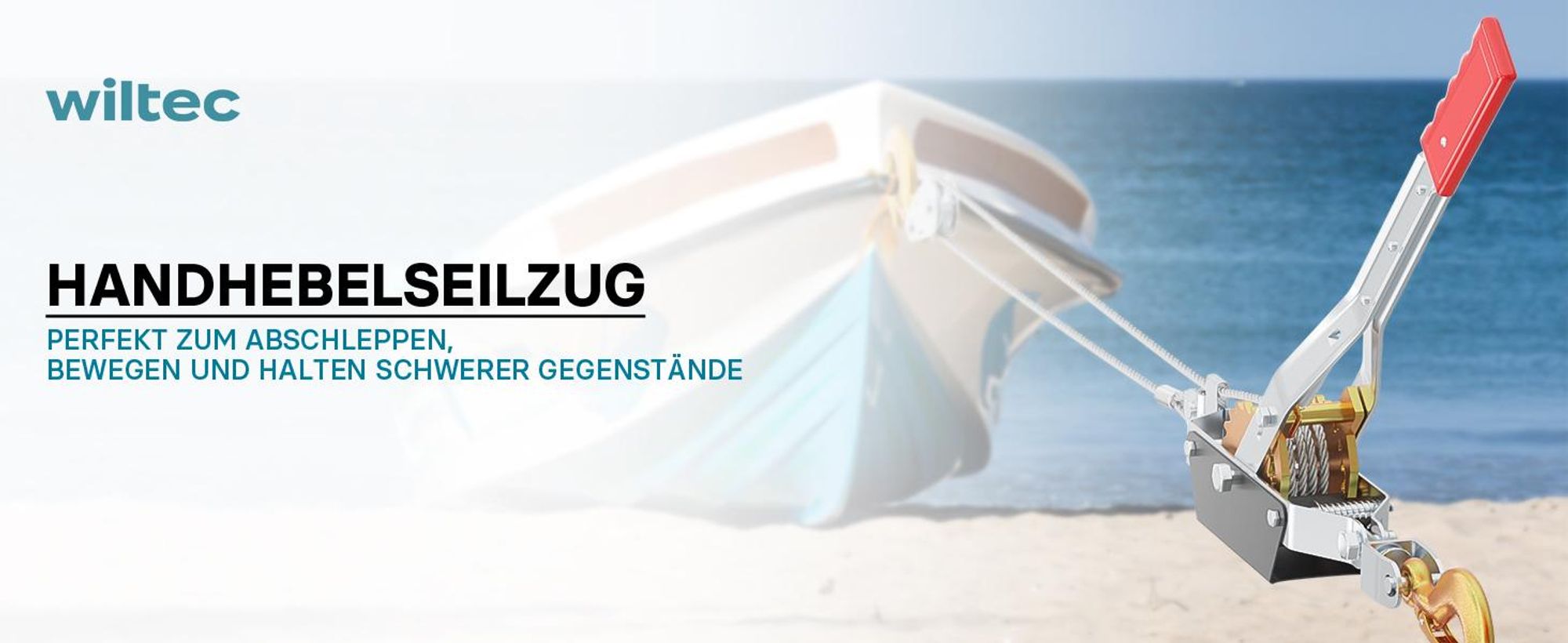 Wiltec Handseilzug mit 2,2 m Drahtseil bis 2000 kg, Flaschenzug mit 2 Haken, Seilwinde mit Sicherheitslasthaken, Handseilwinde mit 2 Getriebe